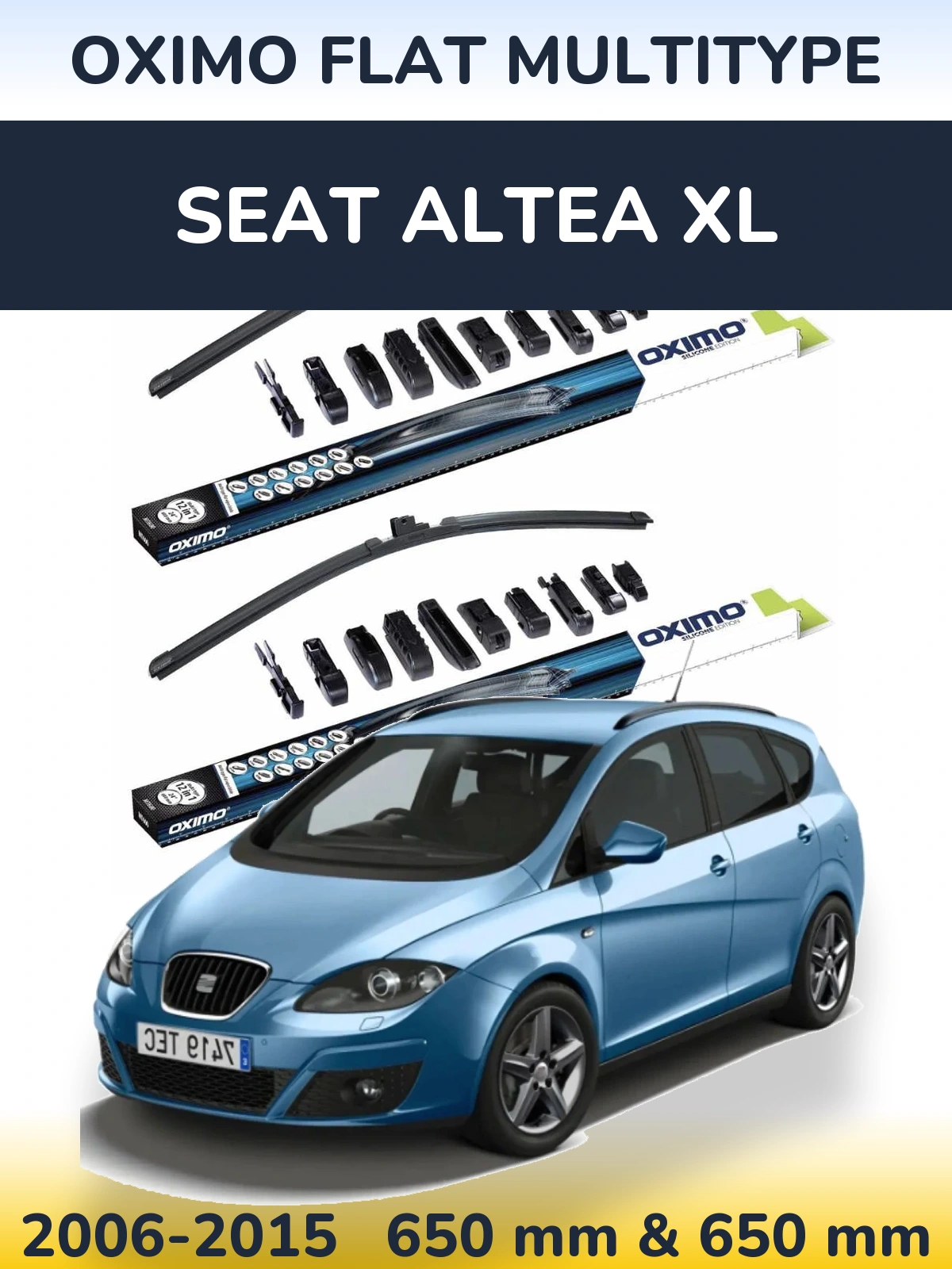 Front wiper blade set Oximo Flat MultiTipoe 650 & 650 mm for SEAT Altea XL 2006-2015
