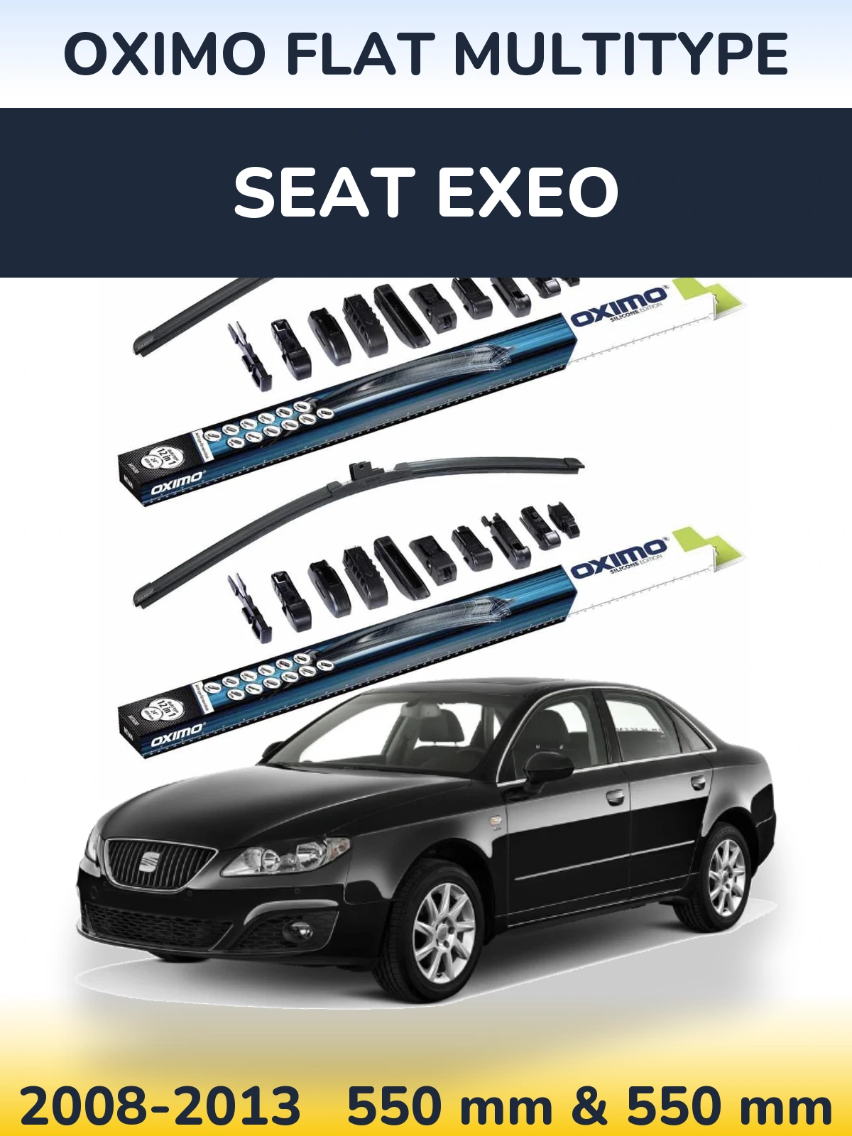 Front wiper blade set Oximo Flat MultiTipoe 550 & 550 mm for SEAT Exeo 2008-2013