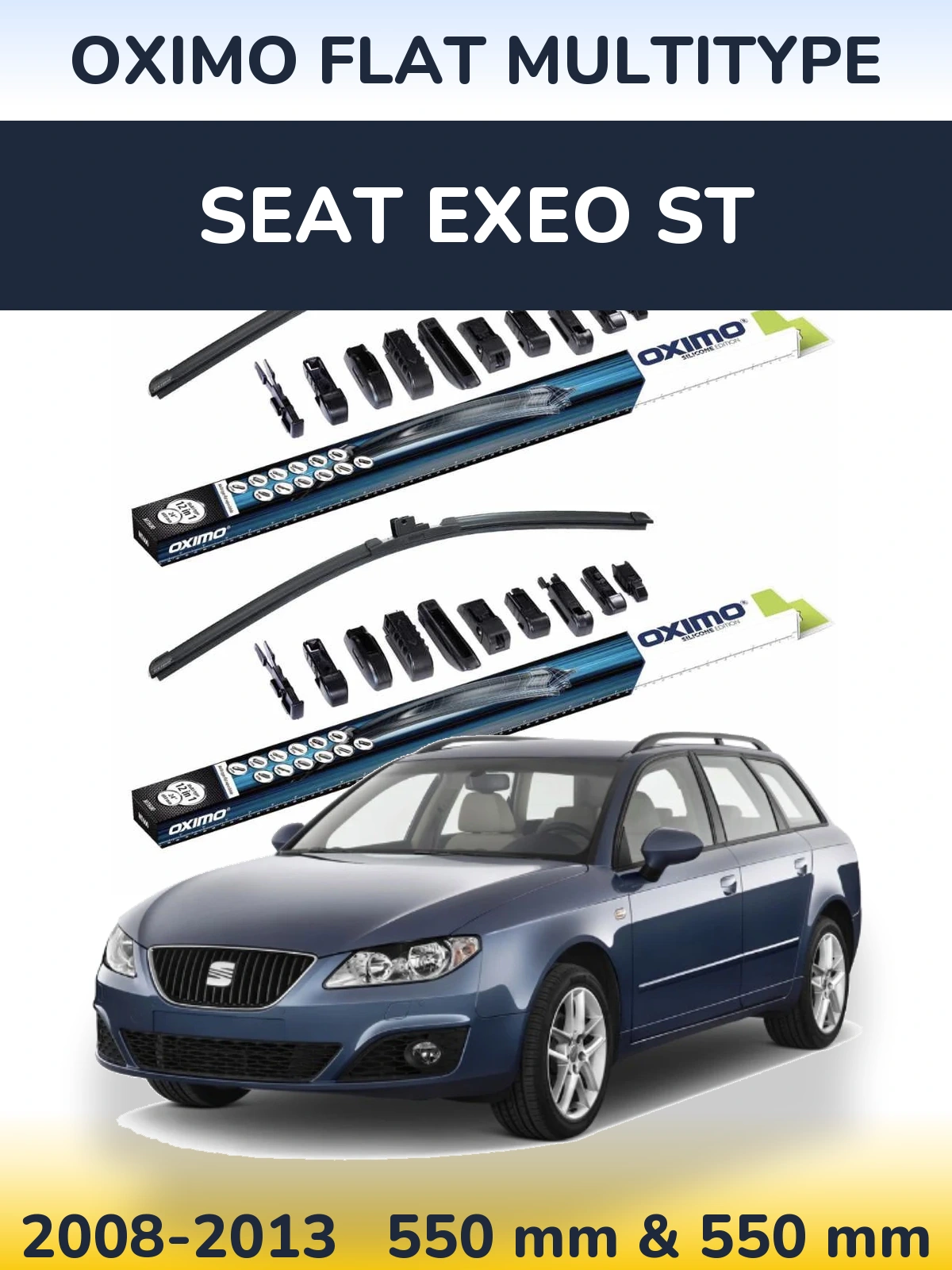 Front wiper blade set Oximo Flat MultiTipoe 550 & 550 mm for SEAT Exeo ST 2008-2013