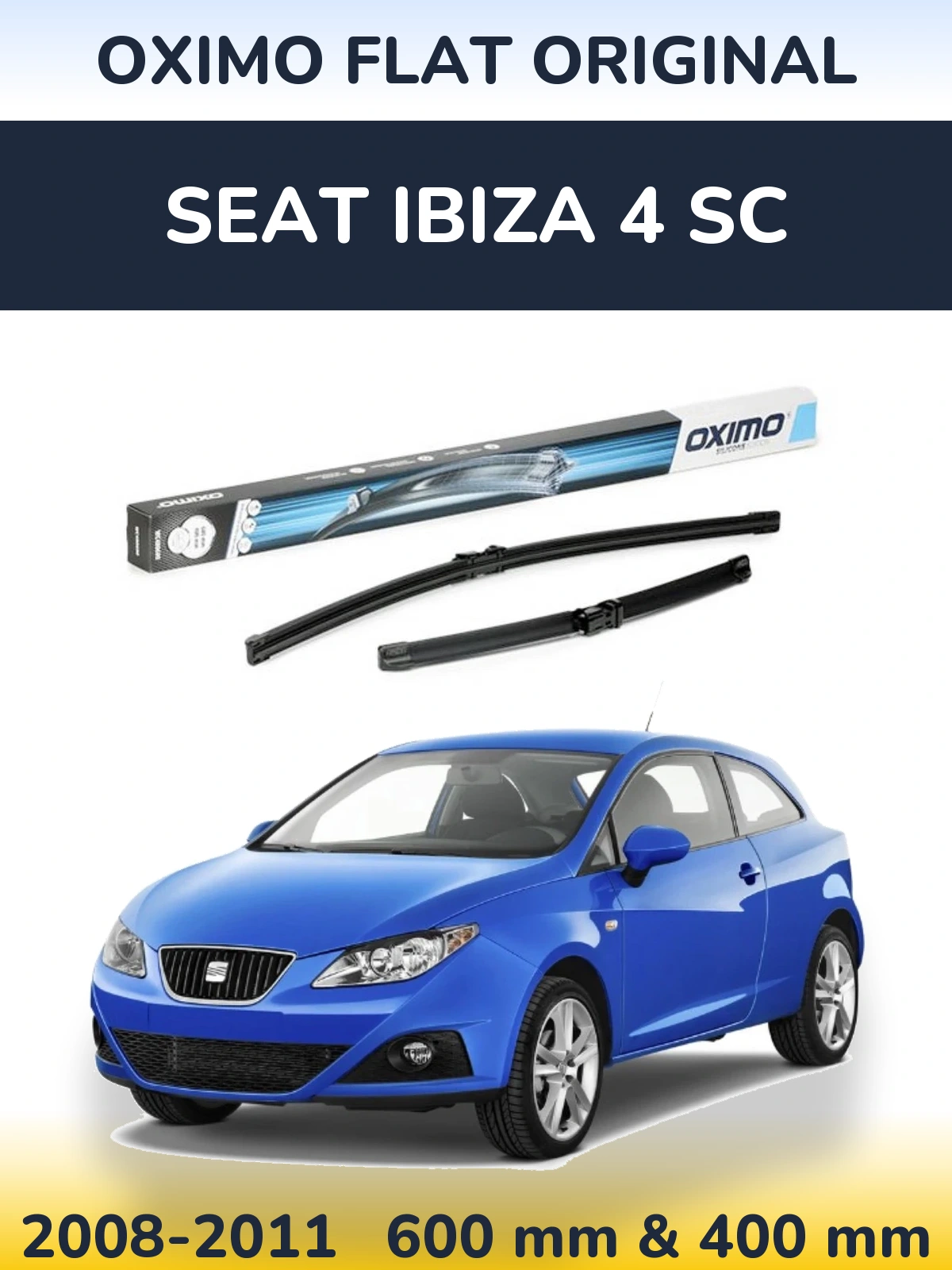 Front wiper blade set Oximo Flat Original 600 & 400 mm for SEAT Ibiza 4 SC 2008-2011