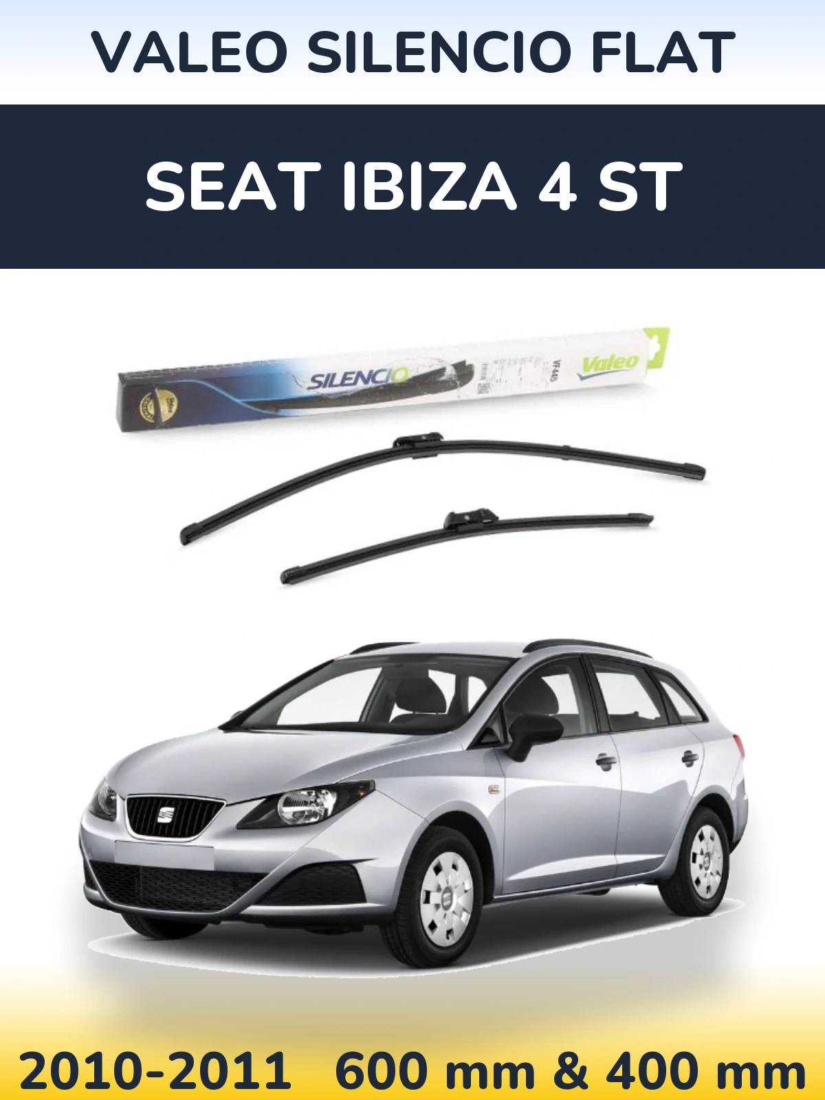 Front wiper blade set Valeo Silencio Flat 600 & 400 mm for SEAT Ibiza 4 ST 2010-2011