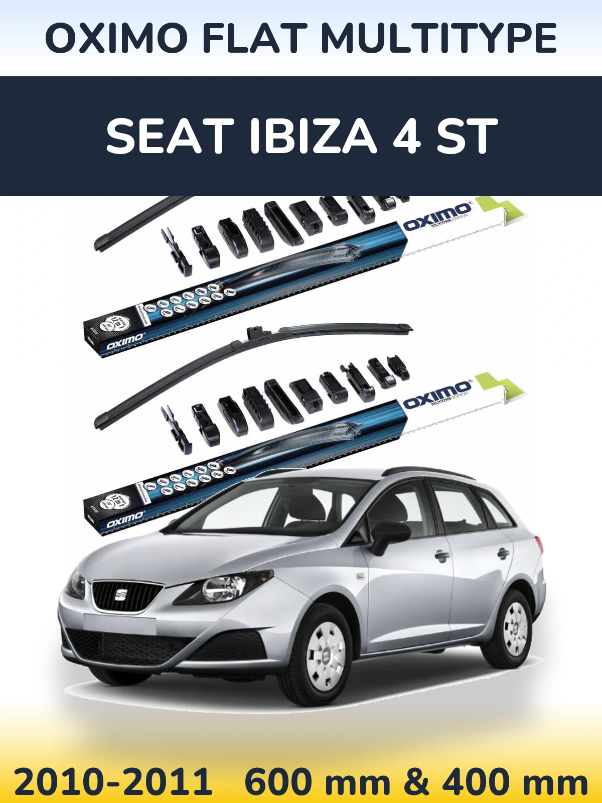 Front wiper blade set Oximo Flat MultiTipoe 600 & 400 mm for SEAT Ibiza 4 ST 2010-2011