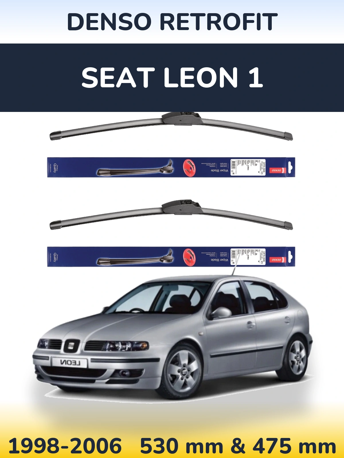 Комплект передних дворников Denso Retrofit 530 & 475 мм для SEAT Leon 1 1998-2006