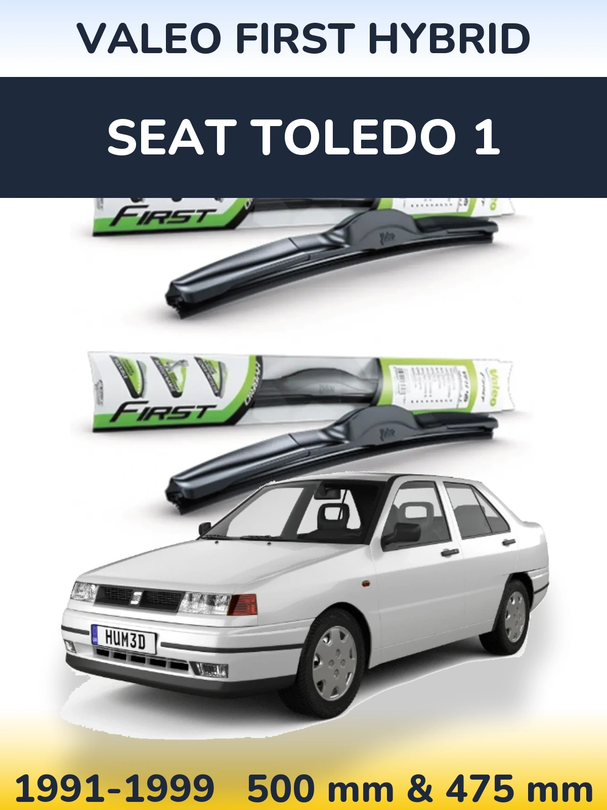 Front wiper blade set Valeo First Hybrid 500 & 475 mm for SEAT Toledo 1 1991-1999