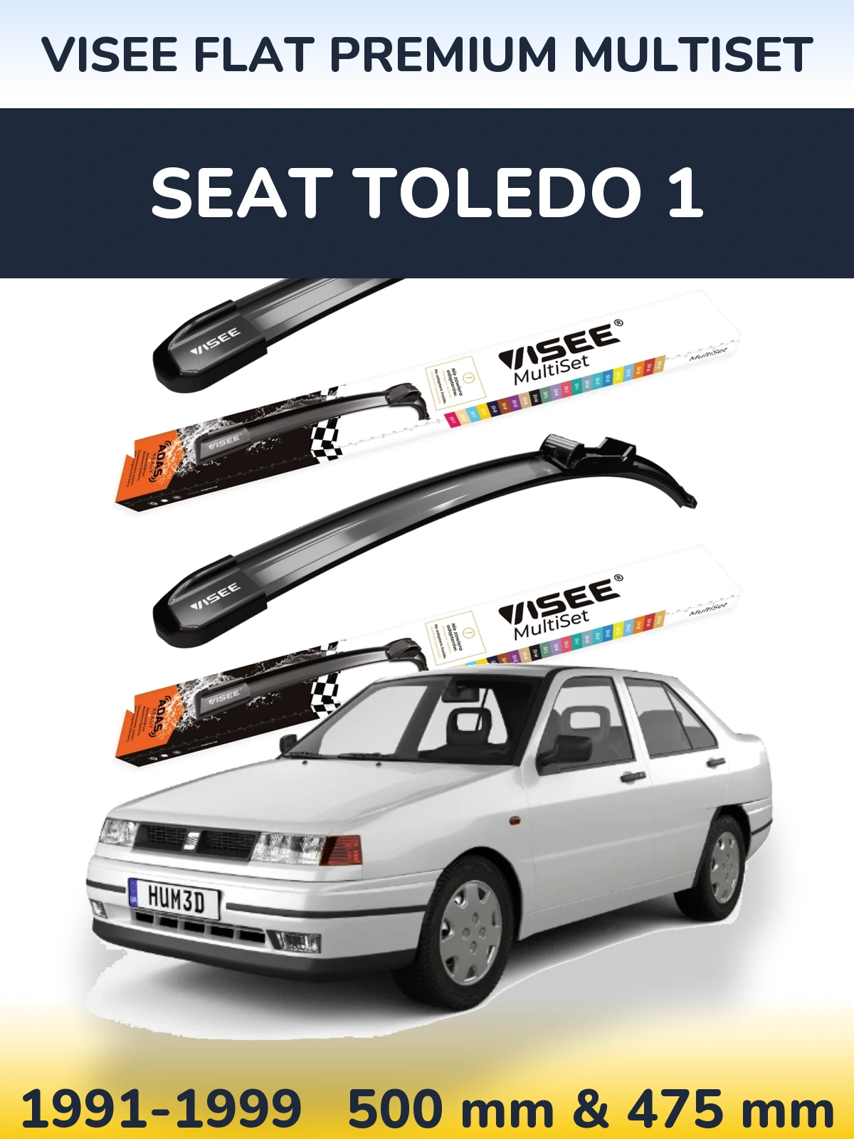 Front wiper blade set VISEE FLAT PREMIUM MultiSet 500 & 475 mm for SEAT Toledo 1 1991-1999