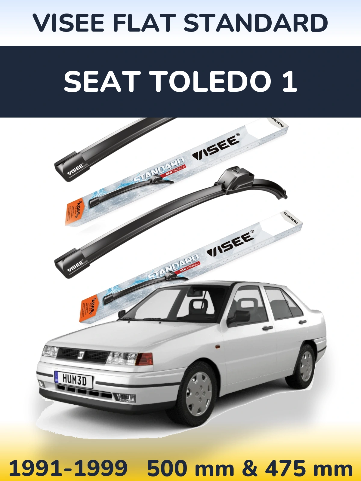 Front wiper blade set VISEE FLAT STANDARD 500 & 475 mm for SEAT Toledo 1 1991-1999