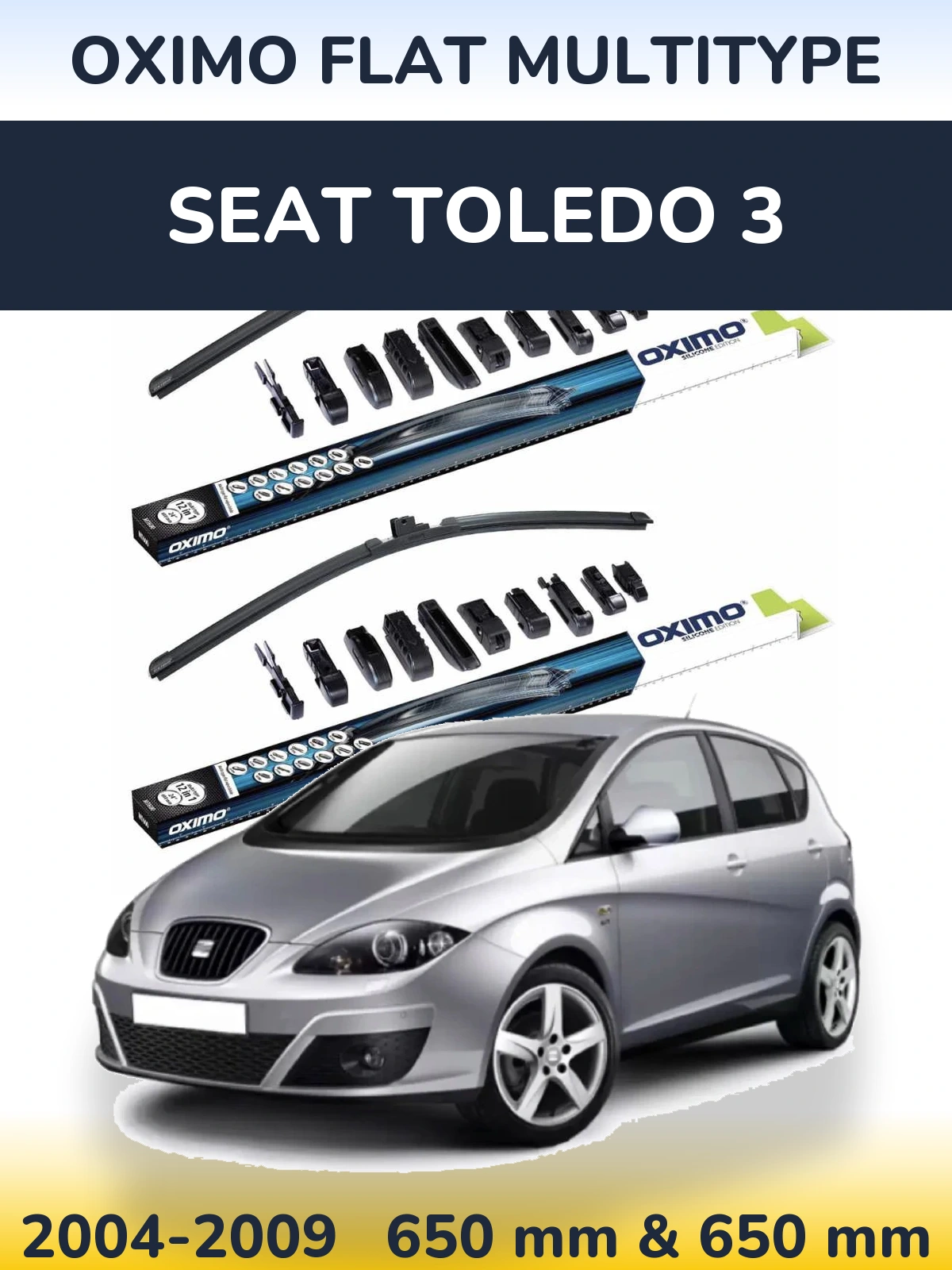 Front wiper blade set Oximo Flat MultiTipoe 650 & 650 mm for SEAT Toledo 3 2004-2009