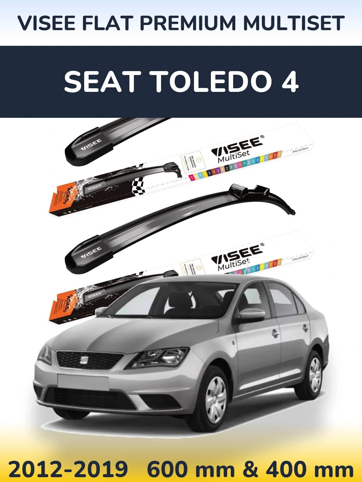 Комплект передніх щіток VISEE FLAT PREMIUM MultiSet 600 & 400 мм для SEAT Toledo 4 2012-2019