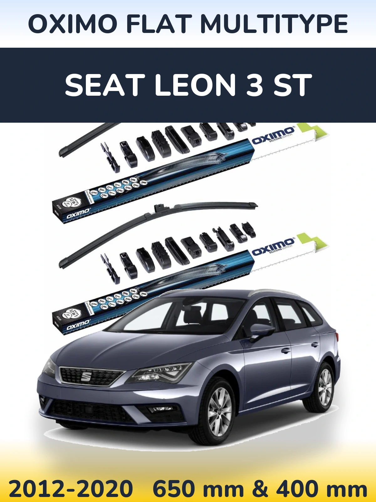 Front wiper blade set Oximo Flat MultiTipoe 650 & 400 mm for SEAT Leon 3 ST 2012-2020