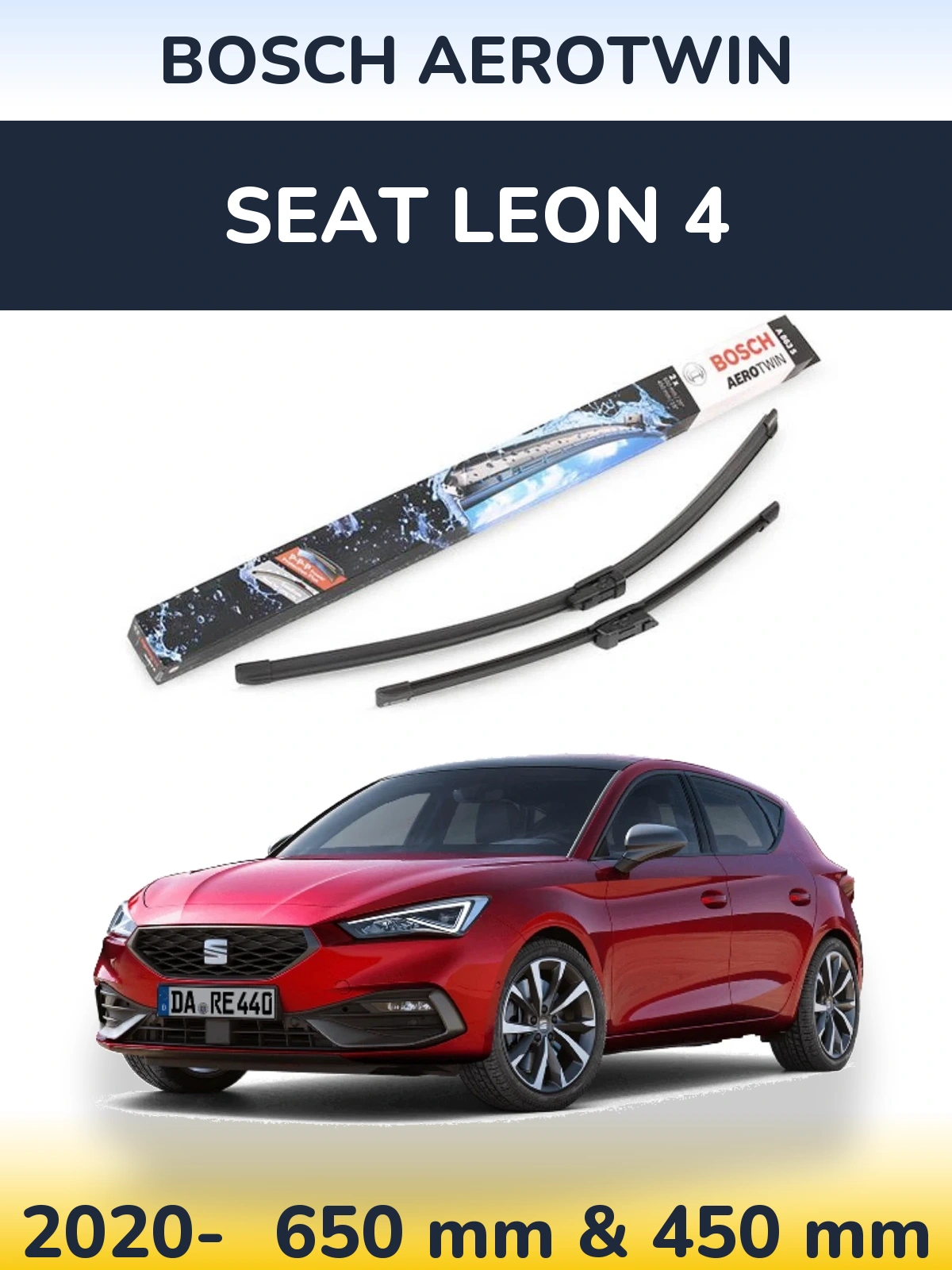 Front wiper blade set BOSCH AeroTwin 650 & 450 mm for SEAT Leon 4 2020-2026