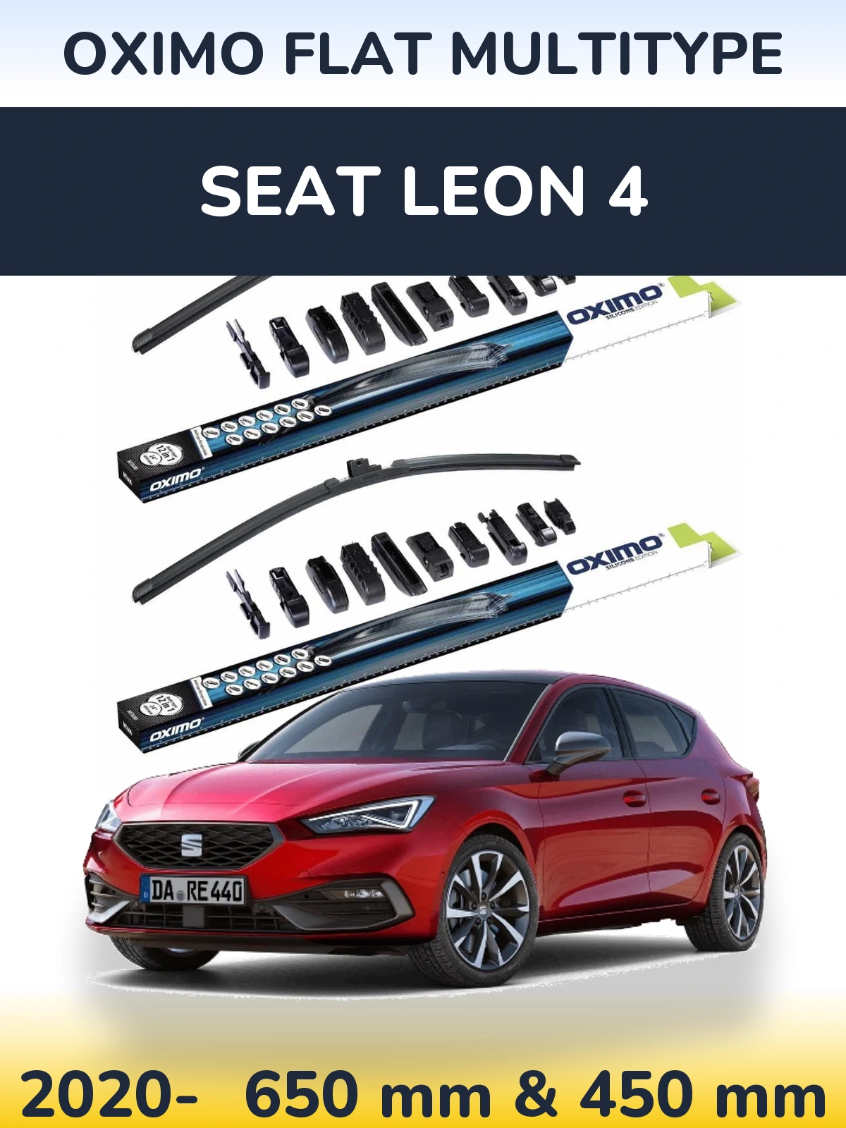 Front wiper blade set Oximo Flat MultiTipoe 650 & 450 mm for SEAT Leon 4 2020-2026