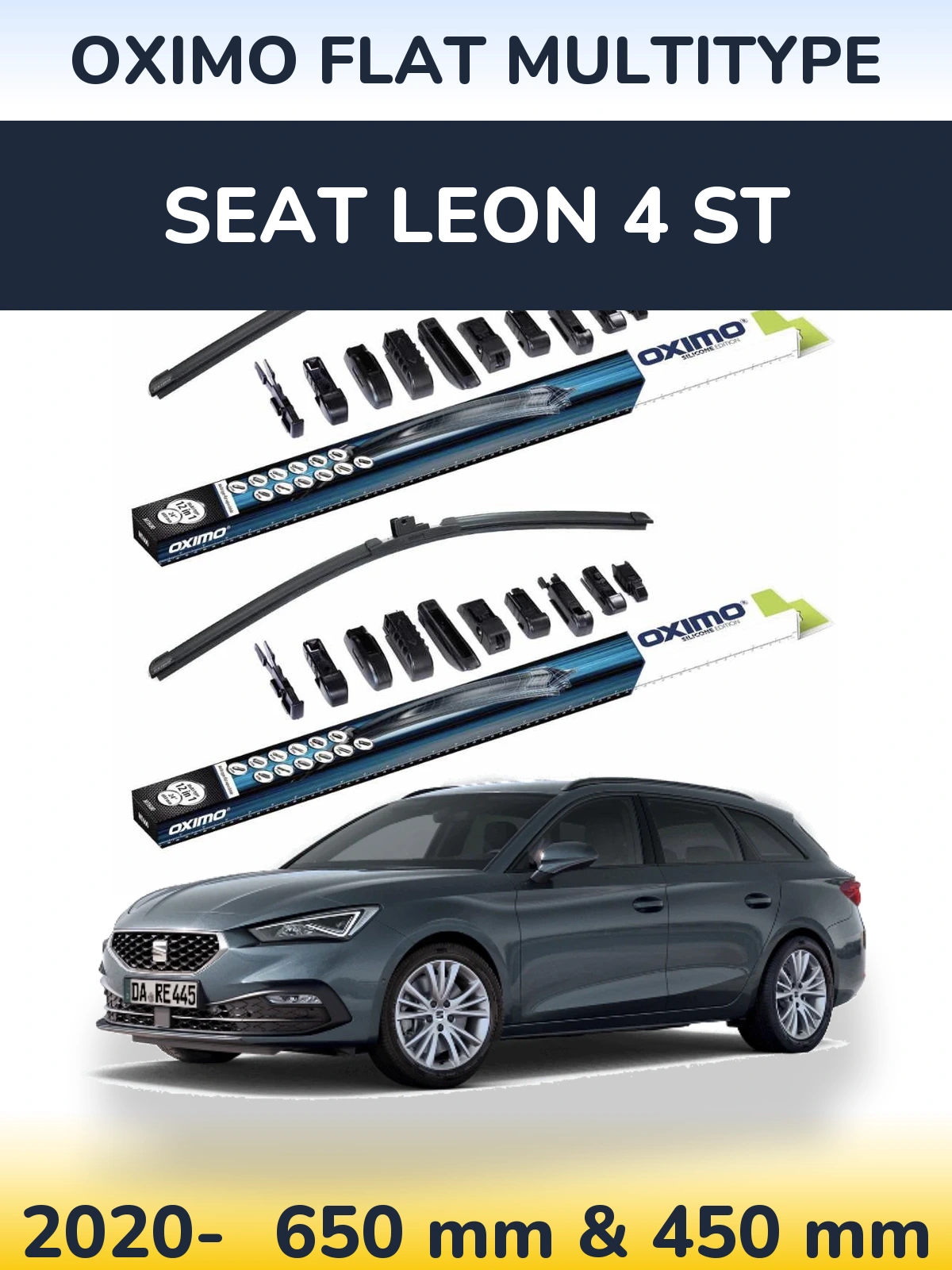 Front wiper blade set Oximo Flat MultiTypee 650 & 450 mm for SEAT Leon 4 ST 2020-2026