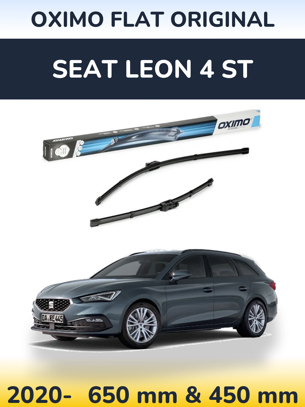 Front wiper blade set Oximo Flat Original 650 & 450 mm for SEAT Leon 4 ST 2020-2026