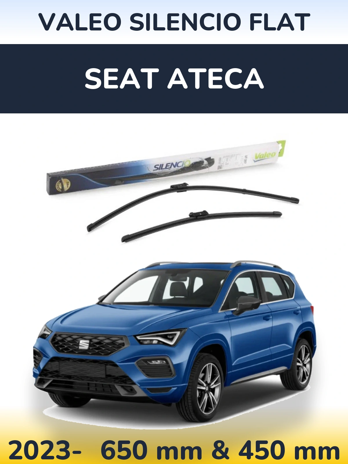 Front wiper blade set Valeo Silencio Flat 650 & 450 mm for SEAT Ateca 2023-2026