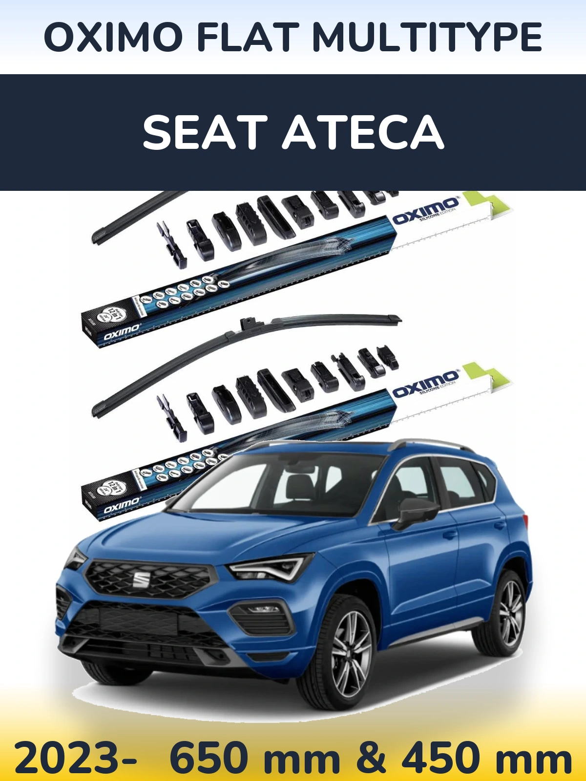 Front wiper blade set Oximo Flat MultiTipoe 650 & 450 mm for SEAT Ateca 2023-2026