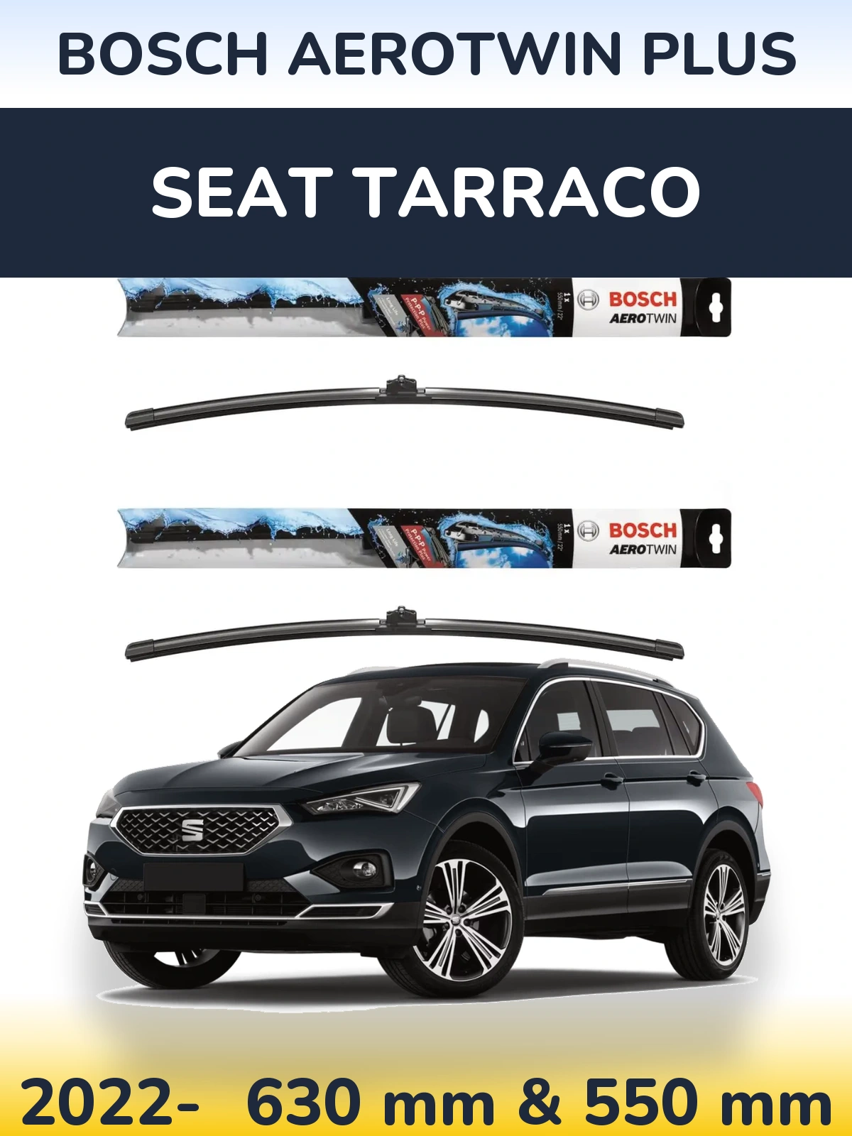 Комплект передніх щіток BOSCH AeroTwin Plus 600 & 550 мм для SEAT Tarraco 2022-2026