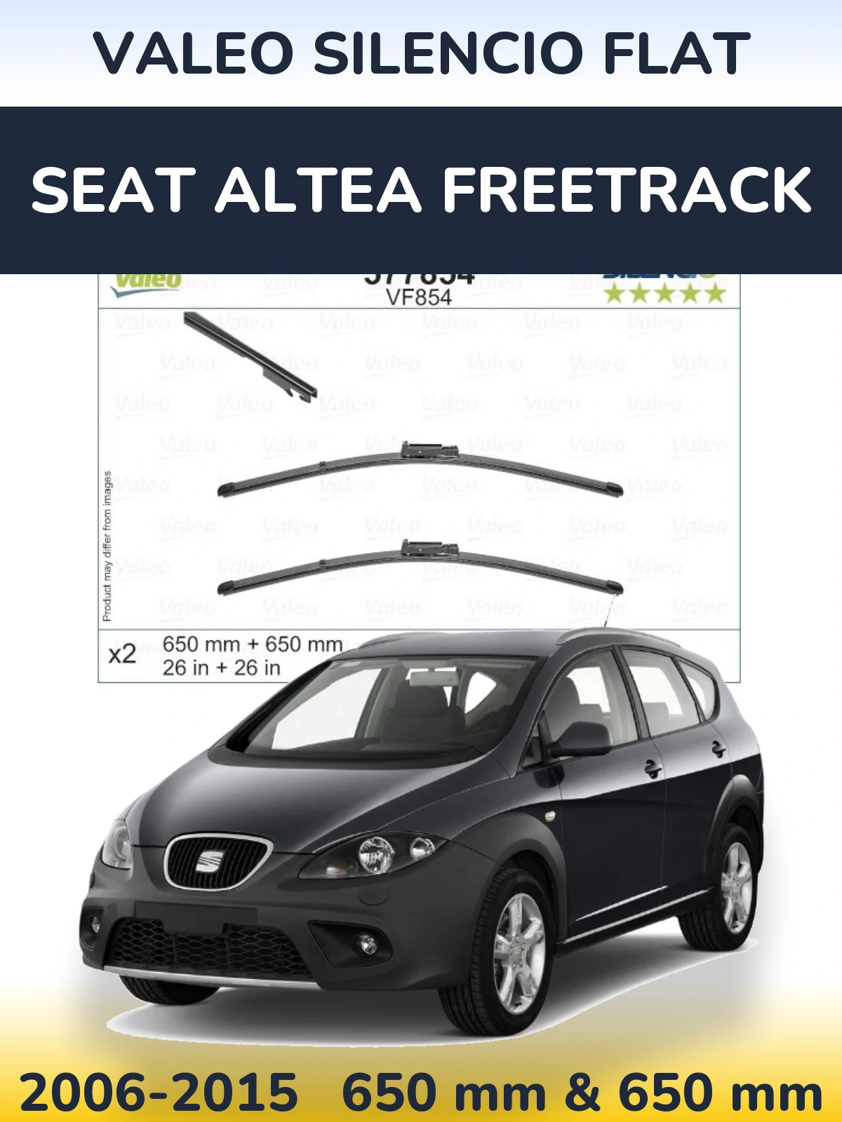 Комплект передніх щіток Valeo Silencio Flat 650 & 650 мм для SEAT Altea Freetrack 2006-2015