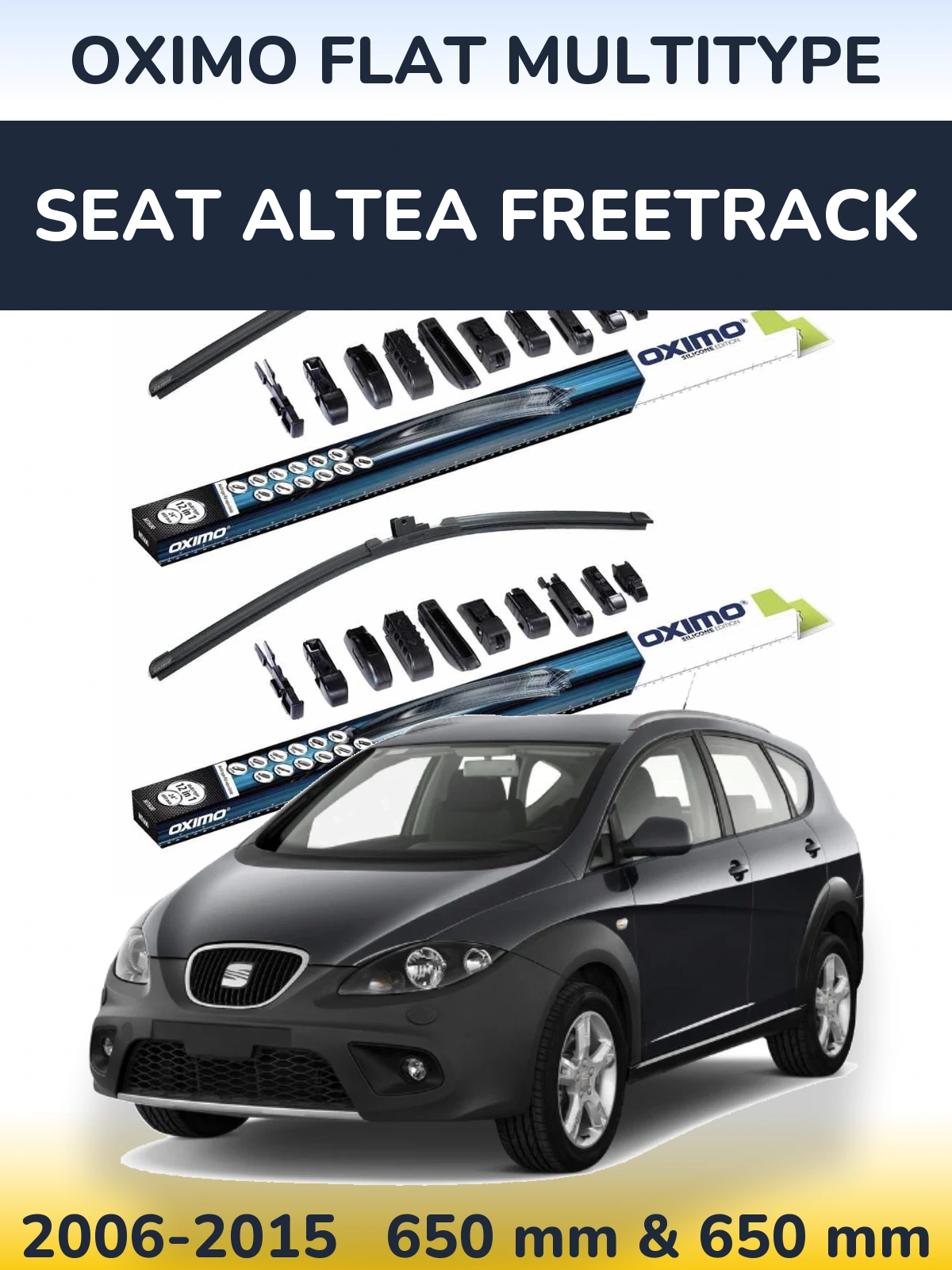 Front wiper blade set Oximo Flat MultiTipoe 650 & 650 mm for SEAT Altea Freetrack 2006-2015