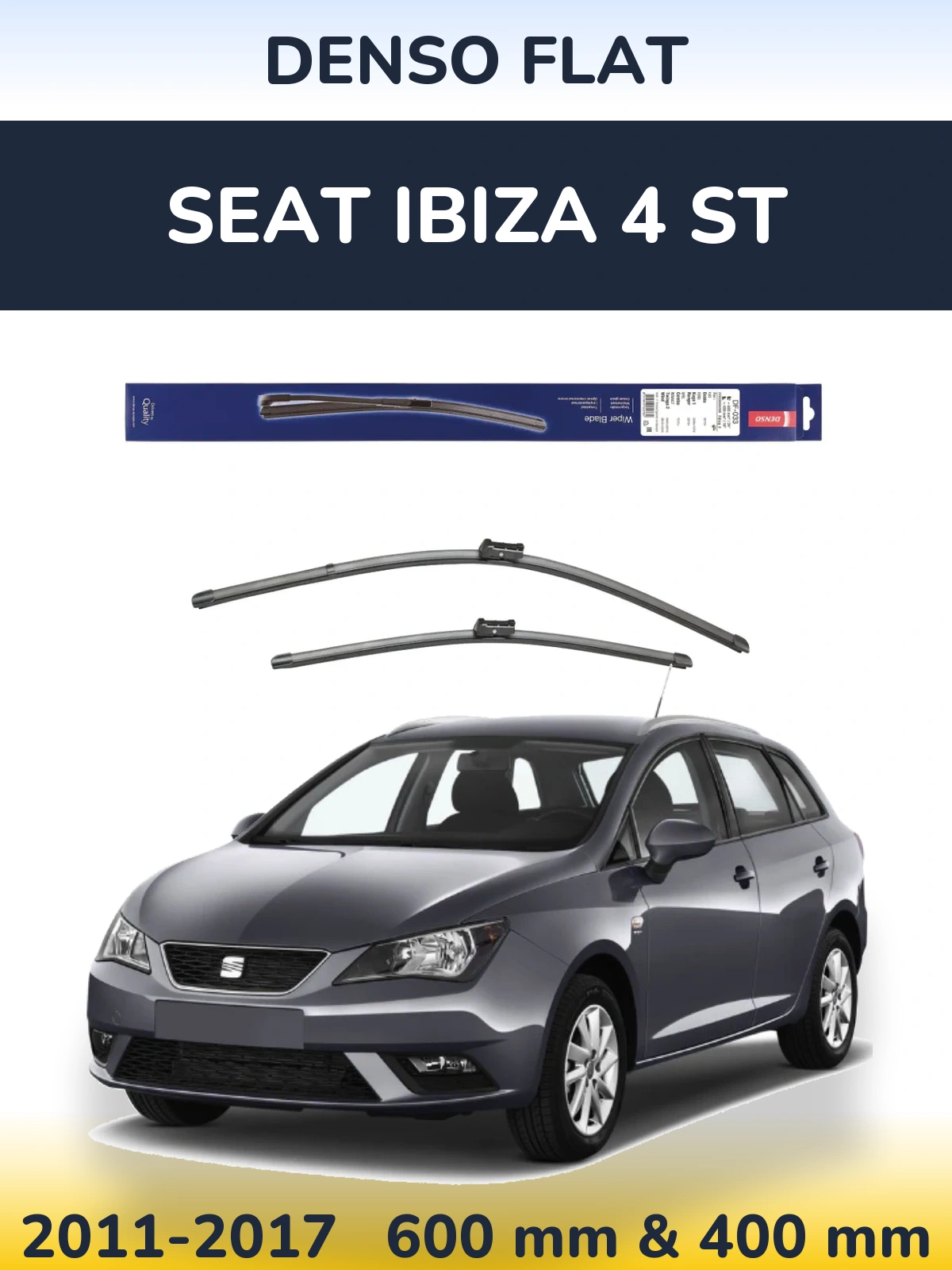 Комплект передніх щіток Denso Flat 600 & 400 мм для SEAT Ibiza 4 ST 2011-2017