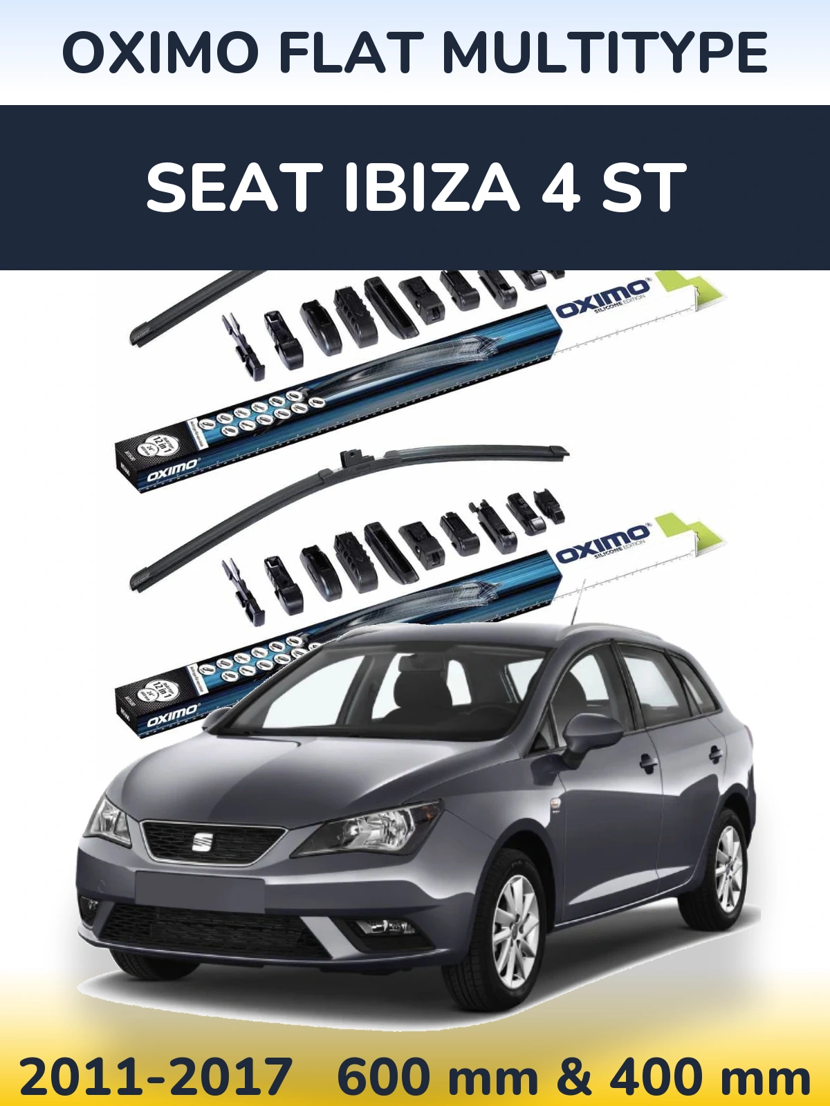 Комплект передніх щіток Oximo Flat MultiТипe 600 & 400 мм для SEAT Ibiza 4 ST 2011-2017