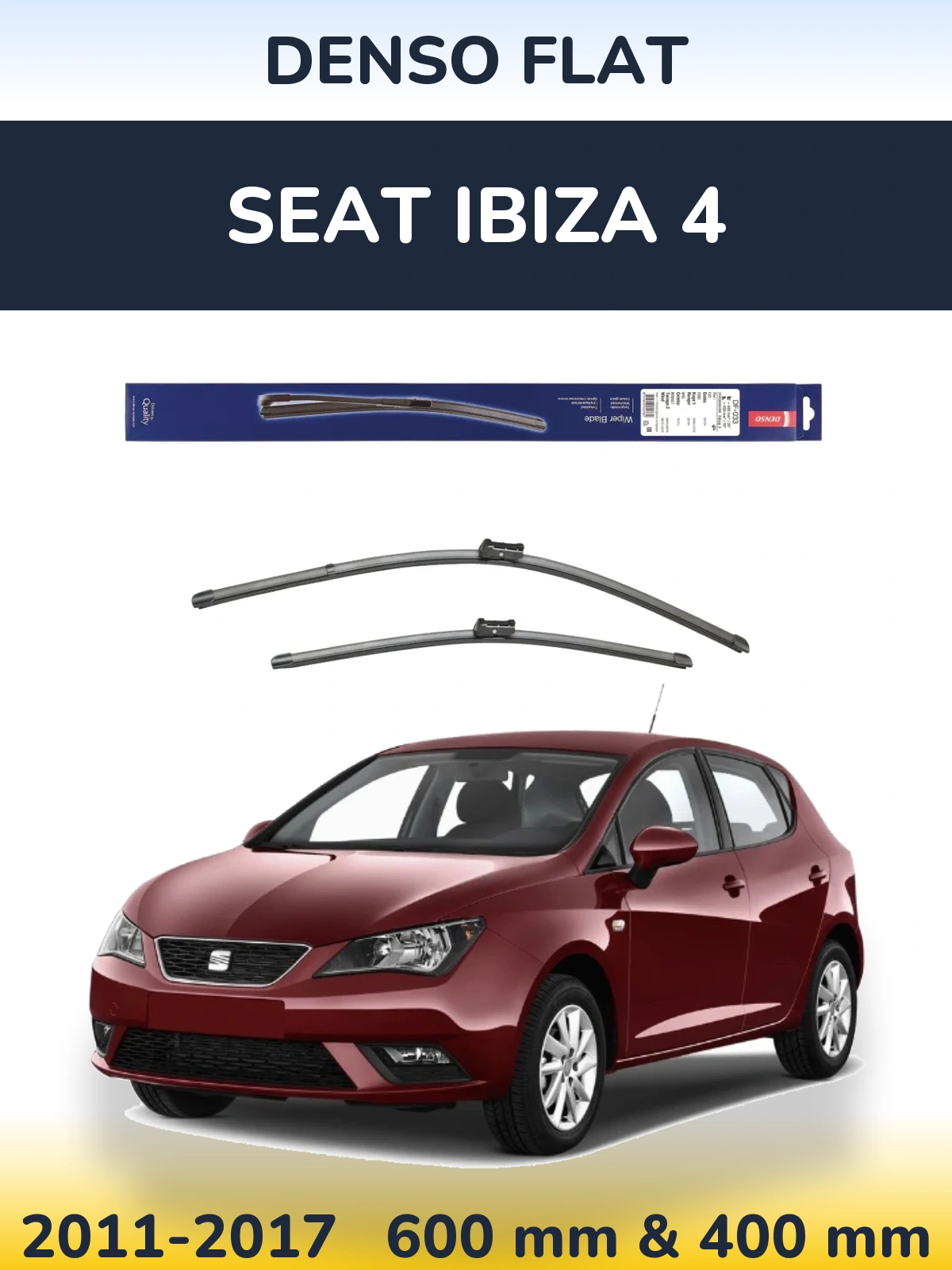 Front wiper blade set Denso Flat 600 & 400 mm for SEAT Ibiza 4 2011-2017