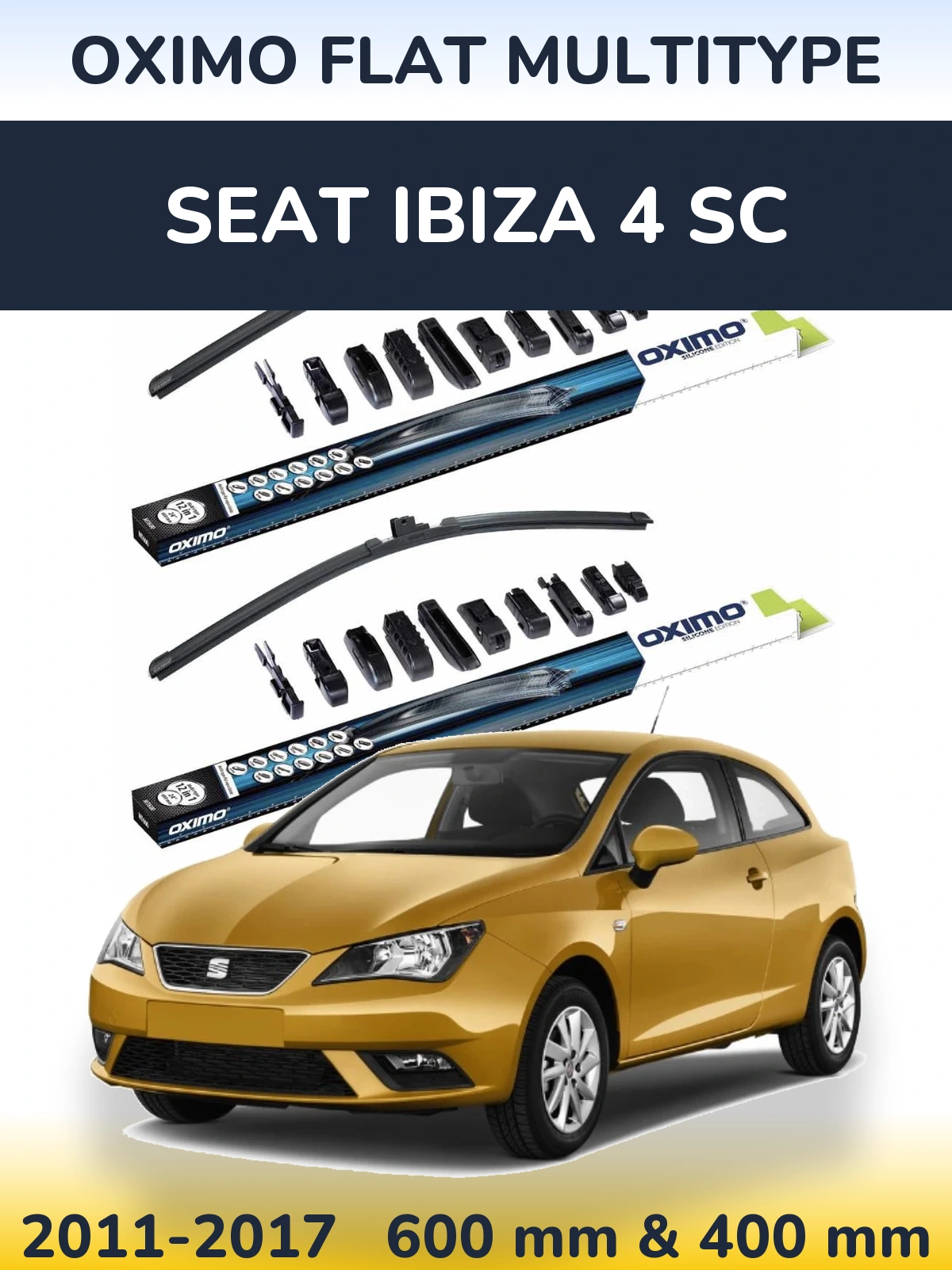 Front wiper blade set Oximo Flat MultiTipoe 600 & 400 mm for SEAT Ibiza 4 SC 2011-2017