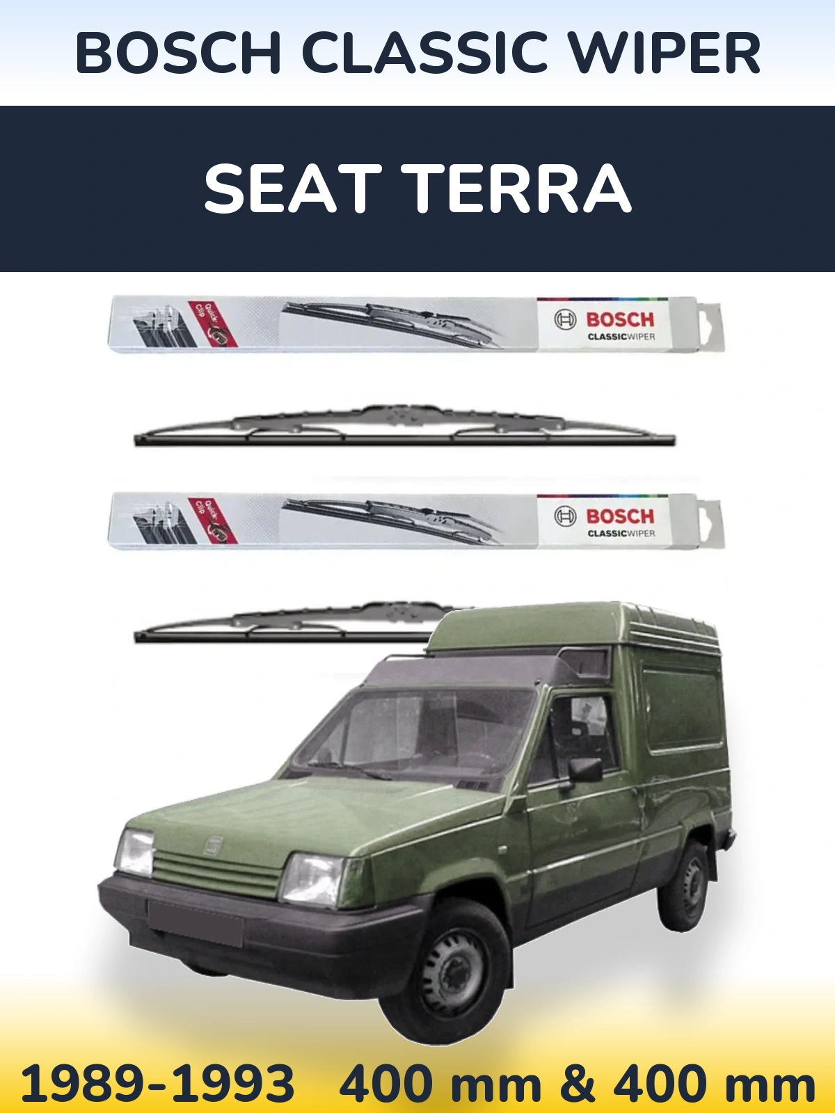 Front wiper blade set BOSCH Classic Wiper 400 & 400 mm for SEAT Terra 1989-1993