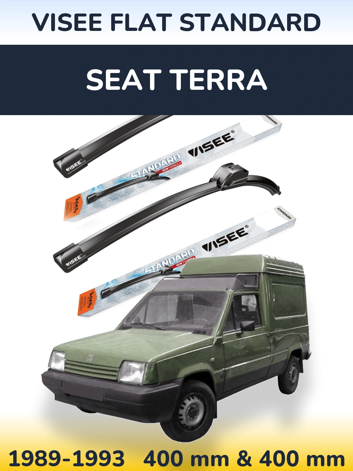Front wiper blade set VISEE FLAT STANDARD 400 & 400 mm for SEAT Terra 1989-1993