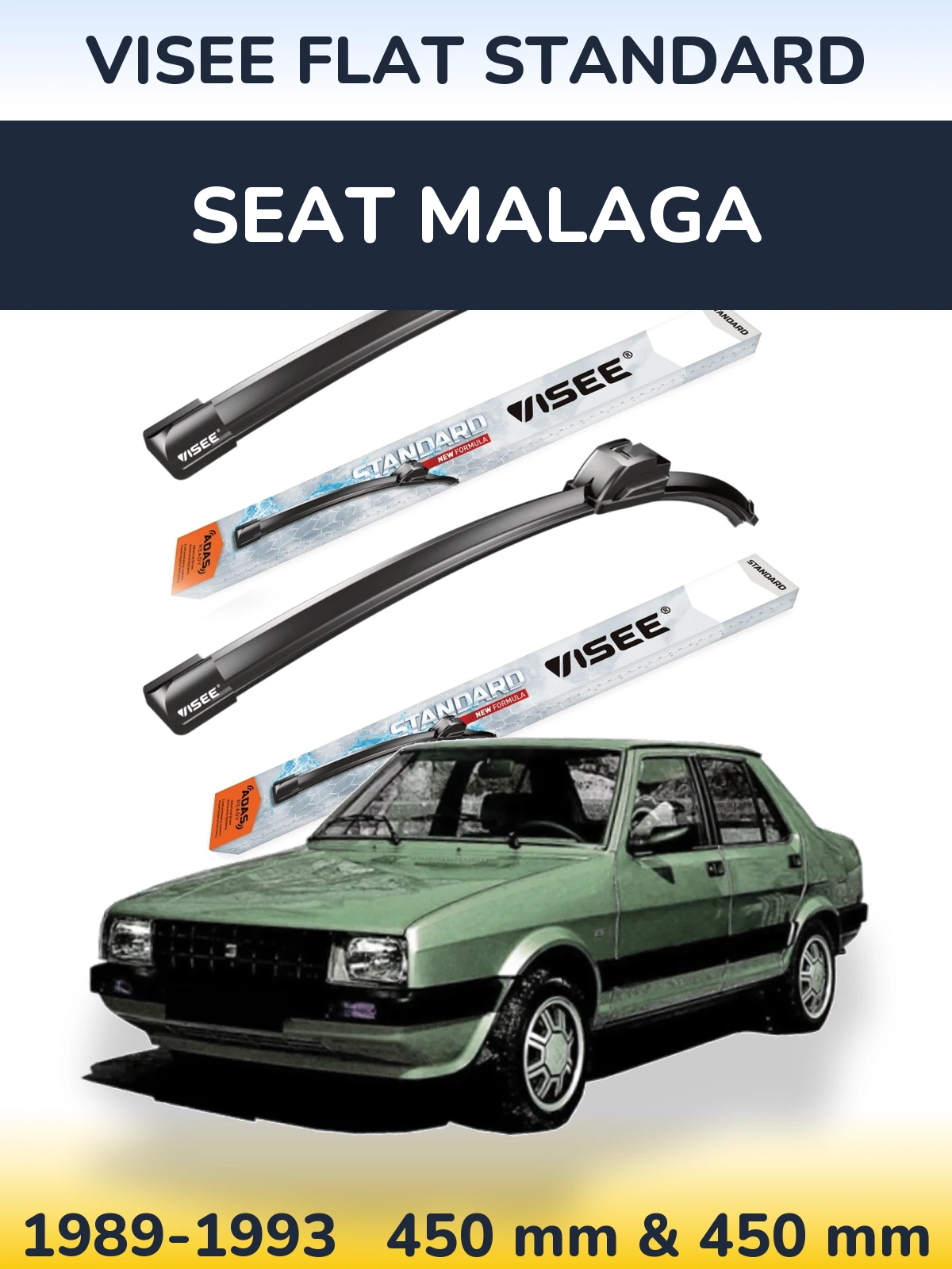 Front wiper blade set VISEE FLAT STANDARD 450 & 450 mm for SEAT Malaga 1989-1993
