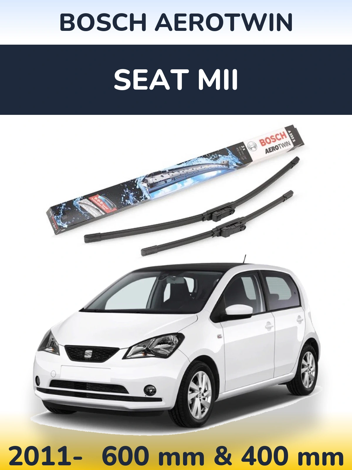 Front wiper blade set BOSCH AeroTwin 600 & 400 mm for SEAT Mii 2011-2026