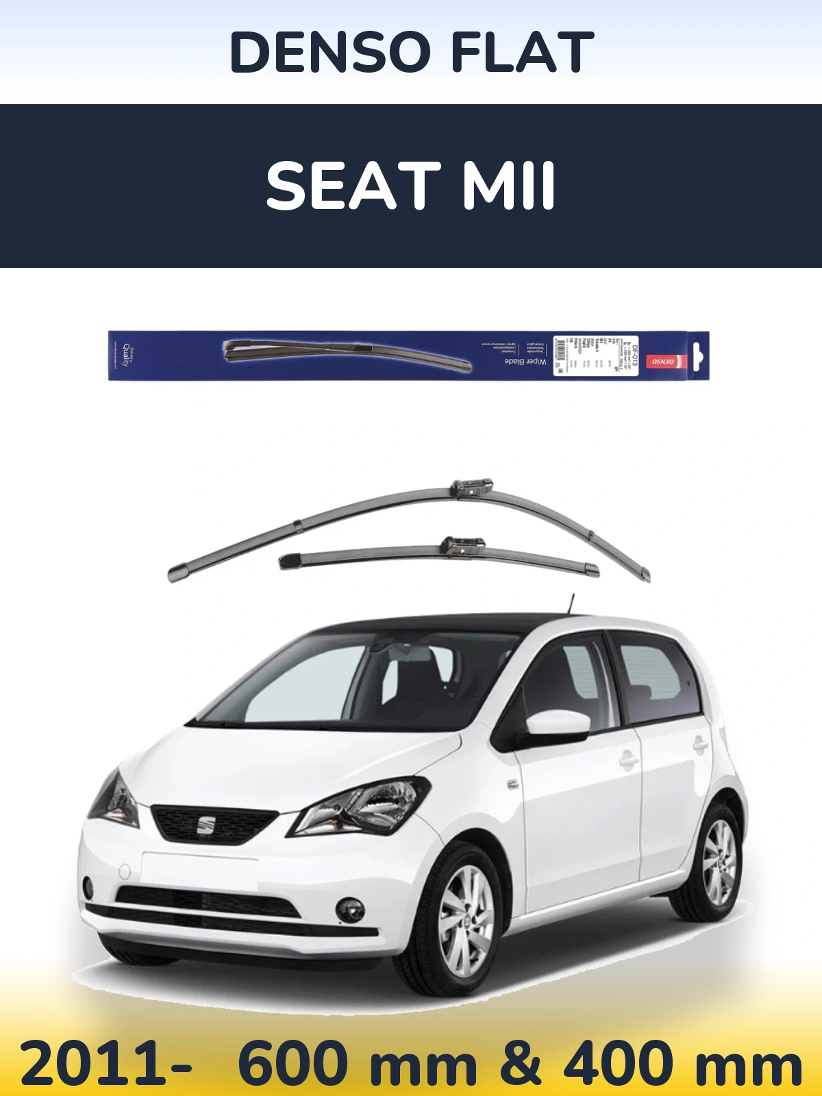 Front wiper blade set Denso Flat 600 & 380 mm for SEAT Mii 2011-2026