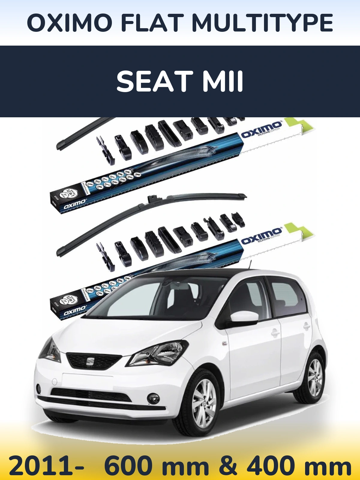 Front wiper blade set Oximo Flat MultiTipoe 600 & 400 mm for SEAT Mii 2011-2026