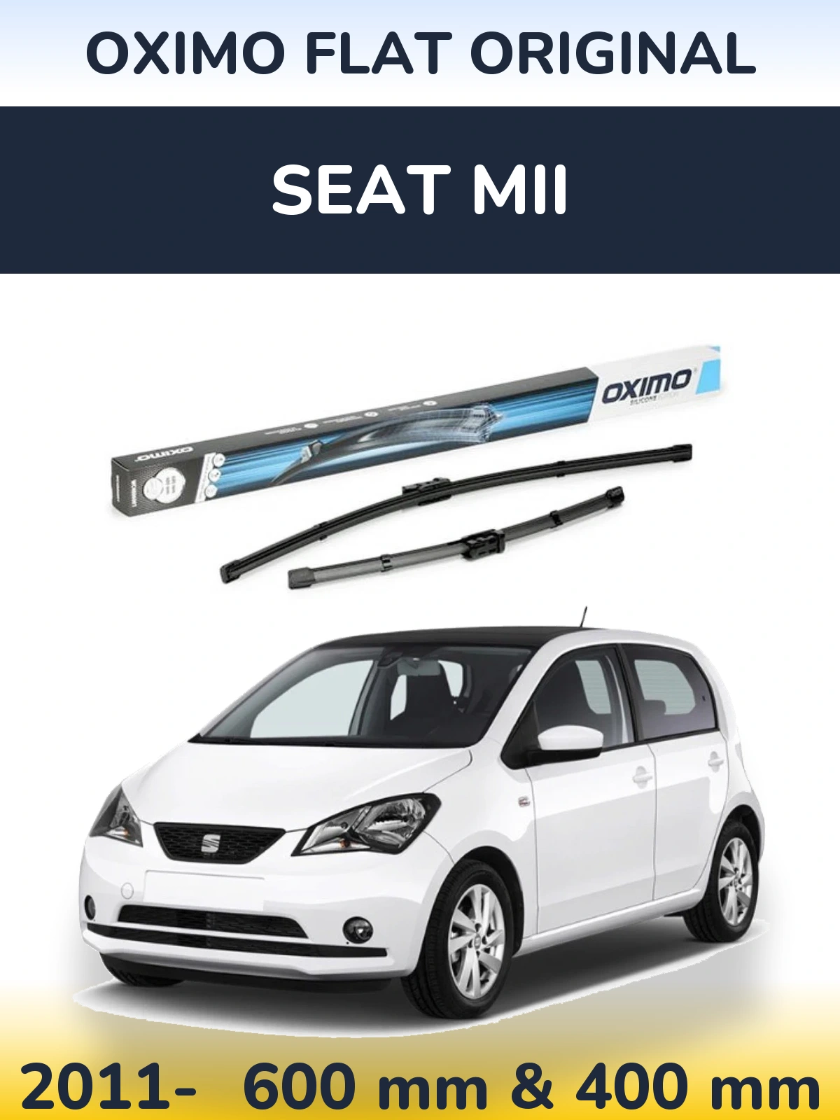 Front wiper blade set Oximo Flat Original 600 & 400 mm for SEAT Mii 2011-2026