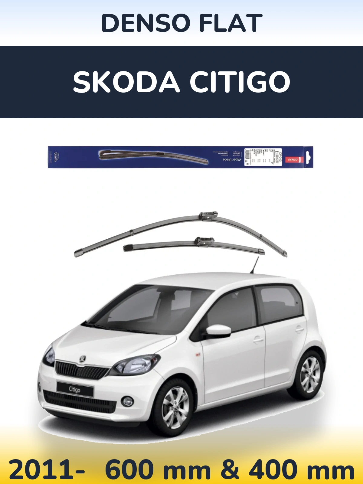 Front wiper blade set Denso Flat 600 & 380 mm for Skoda Citigo 2011-2026
