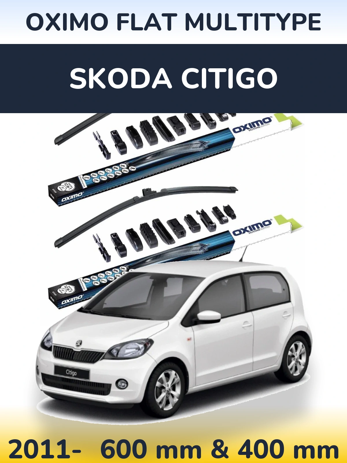 Front wiper blade set Oximo Flat MultiTipoe 600 & 400 mm for Skoda Citigo 2011-2026