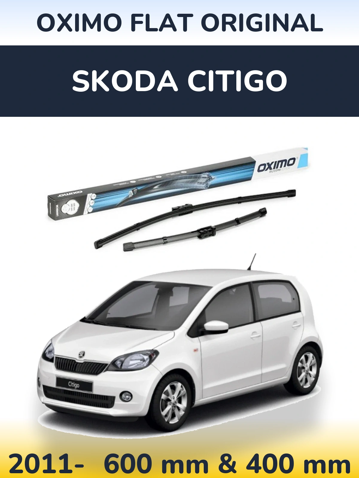 Комплект передних дворников Oximo Flat Original 600 & 400 мм для Skoda Citigo 2011-2026