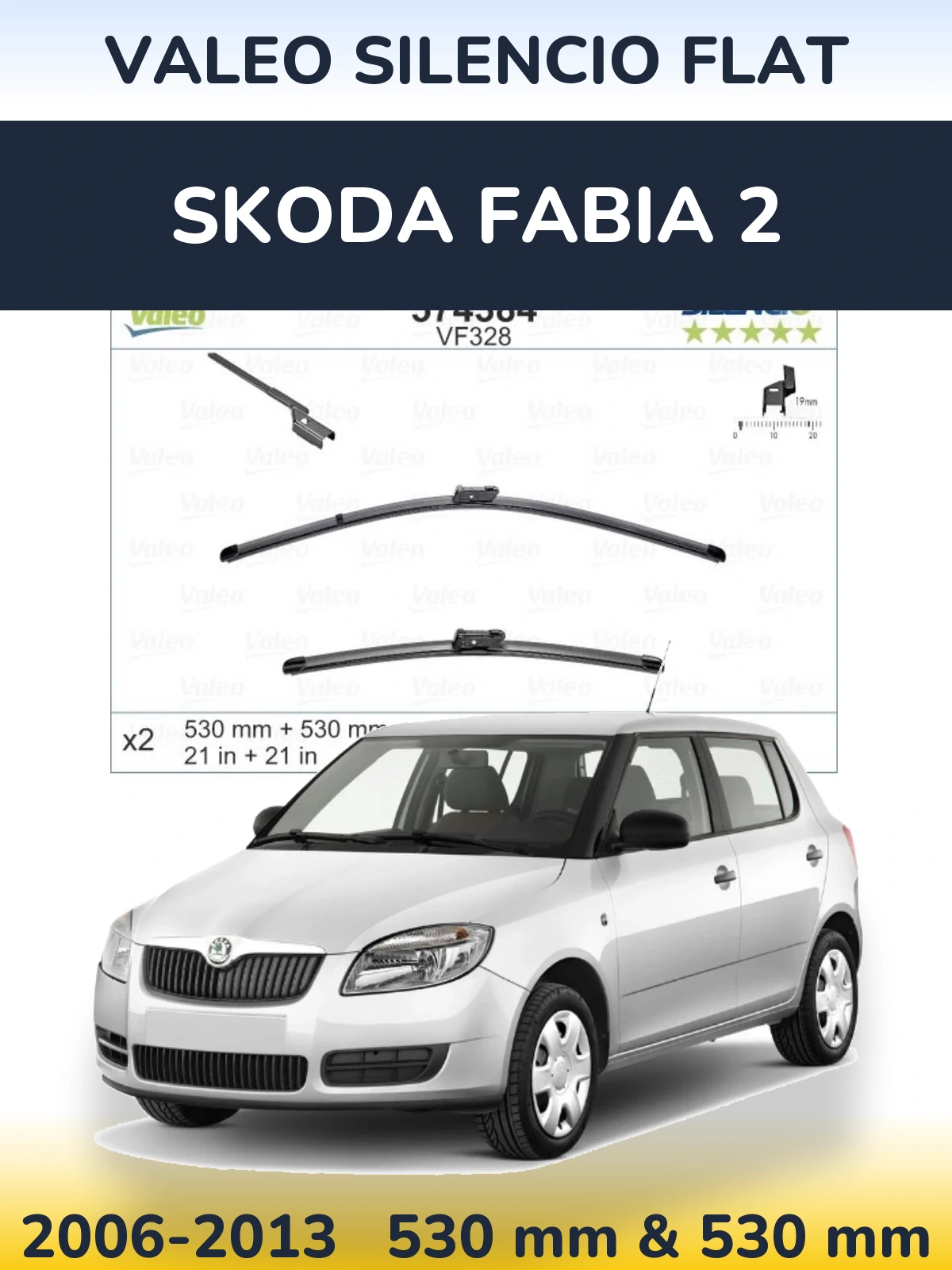 Комплект передних дворников Valeo Silencio Flat 530 & 520 мм для Skoda Fabia 2 2006-2013