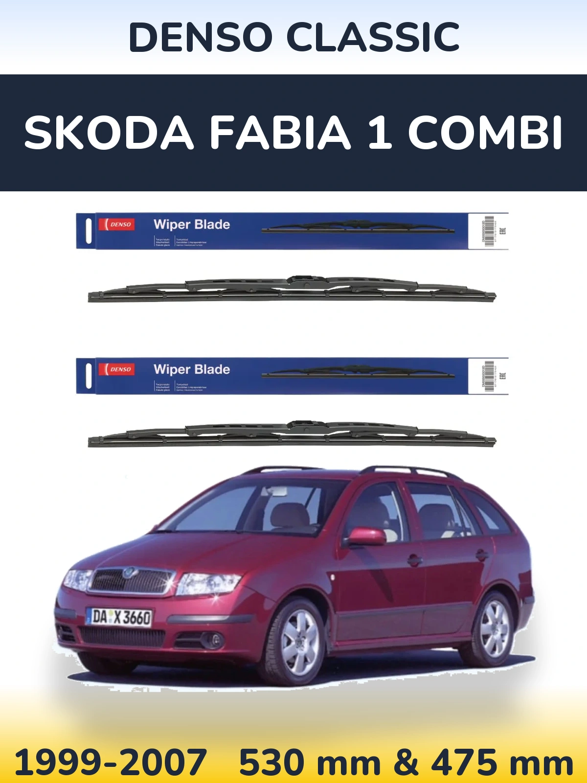 Комплект передних дворников Denso Classic 530 & 475 мм для Skoda Fabia 1 Combi 1999-2007
