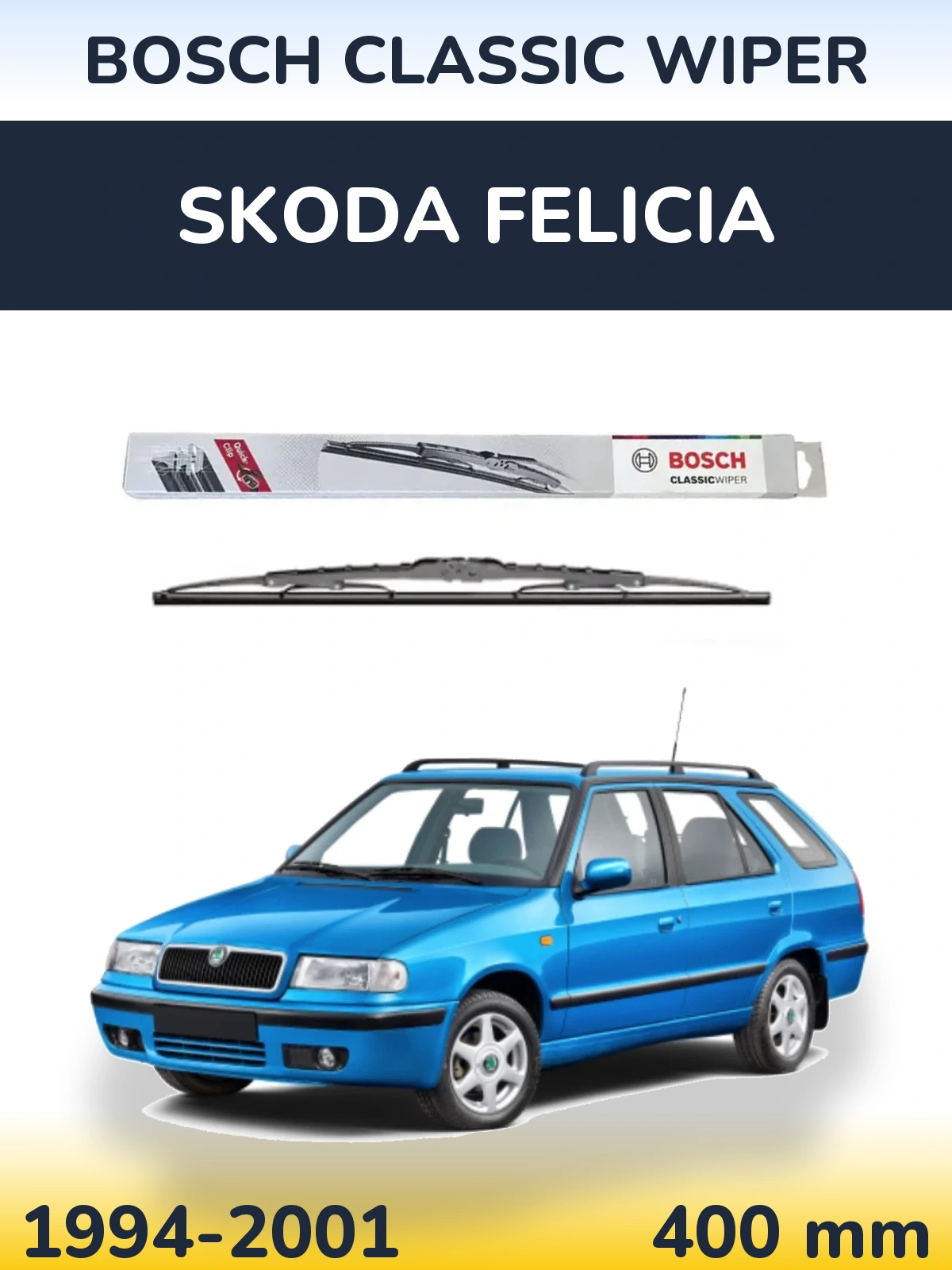 Rear wiper blade BOSCH Classic Wiper 400 mm for Skoda Felicia 1994-2001