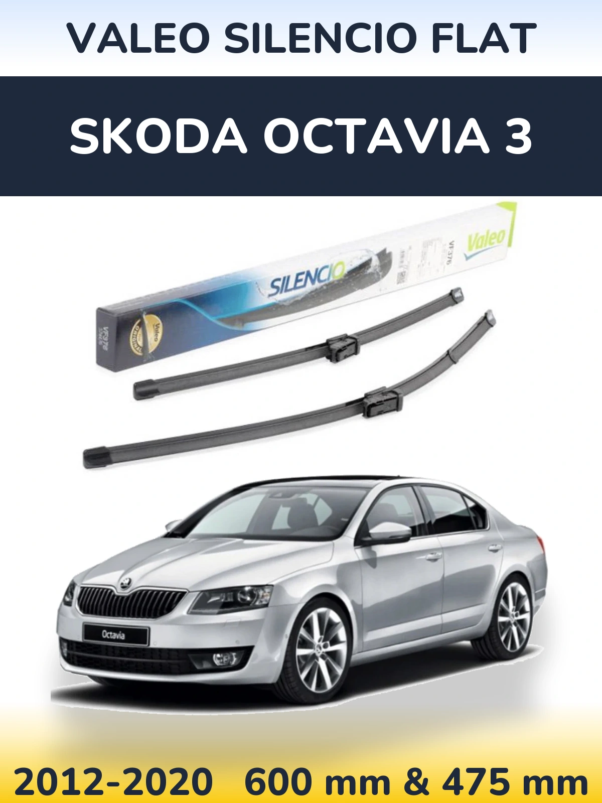 Front wiper blade set Valeo Silencio Flat 600 & 475 mm for Skoda Octavia 3 2012-2020