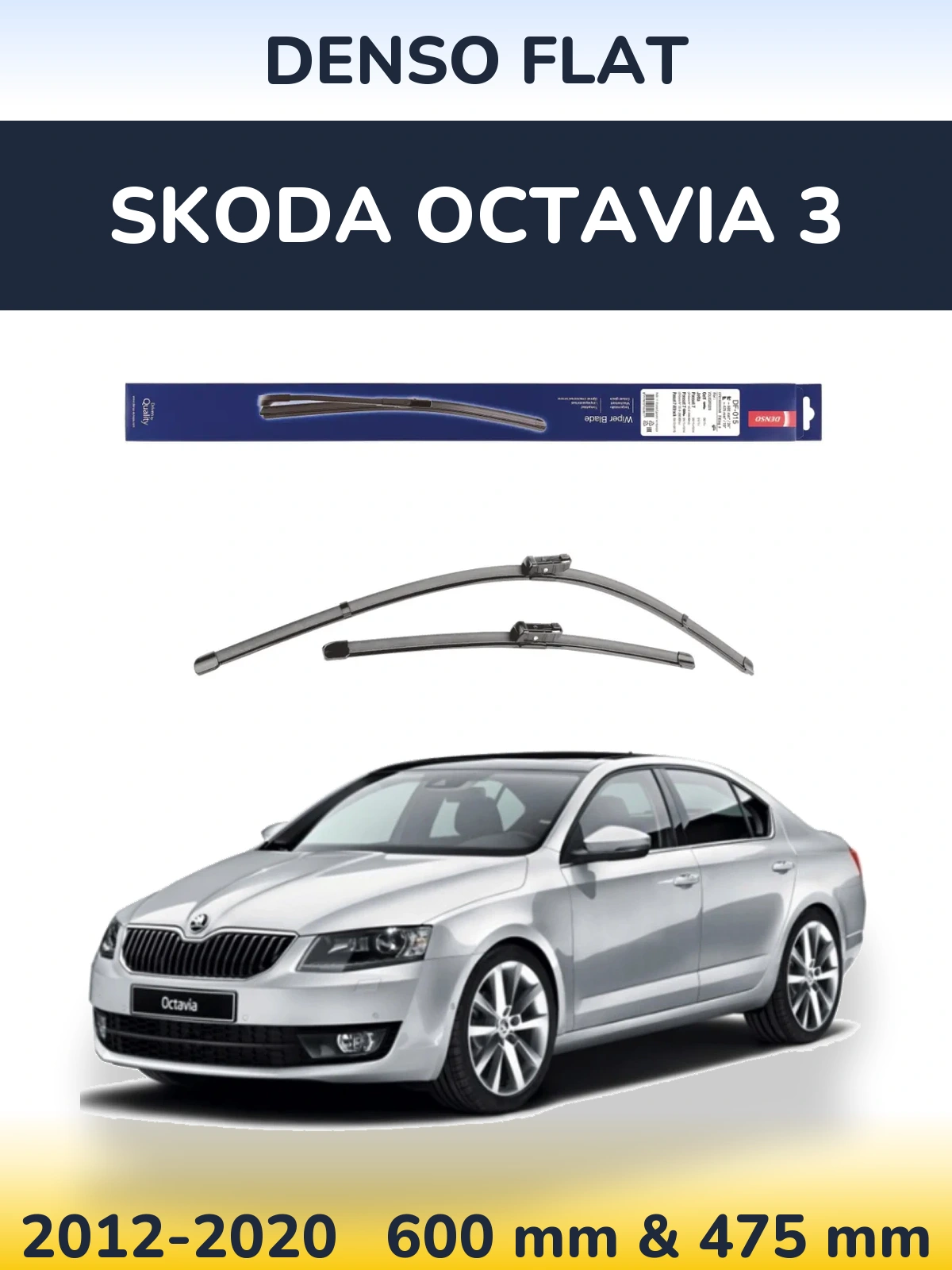 Front wiper blade set Denso Flat 600 & 475 mm for Skoda Octavia 3 2012-2020