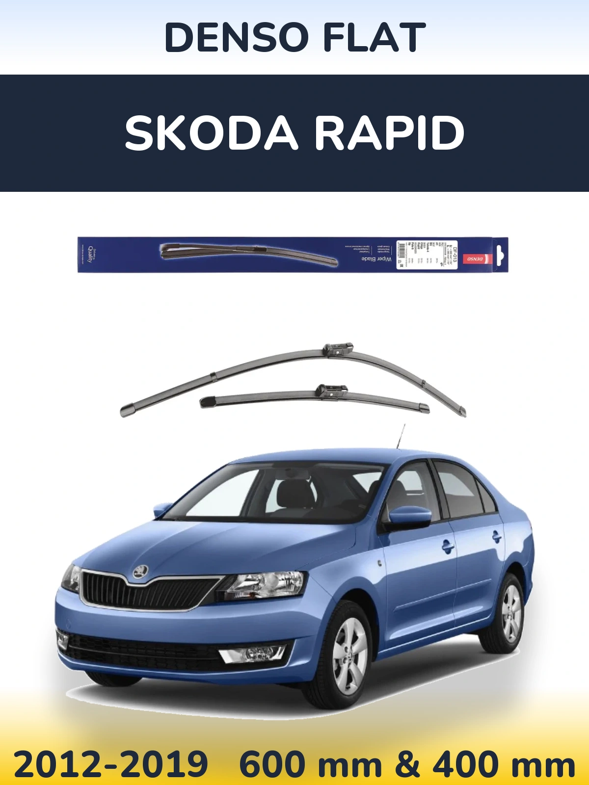 Front wiper blade set Denso Flat 600 & 380 mm for Skoda Rapid 2012-2019