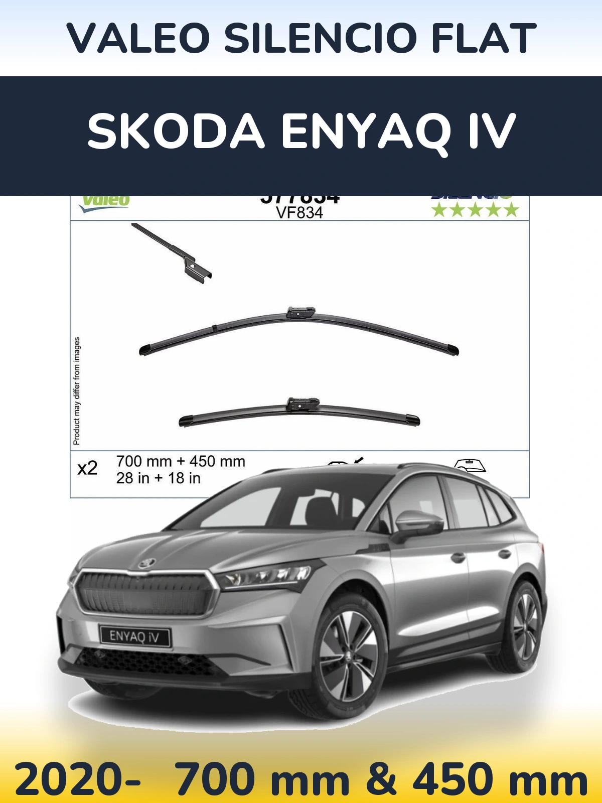 Front wiper blade set Valeo Silencio Flat 700 & 450 mm for Skoda Enyaq iV 2020-2026