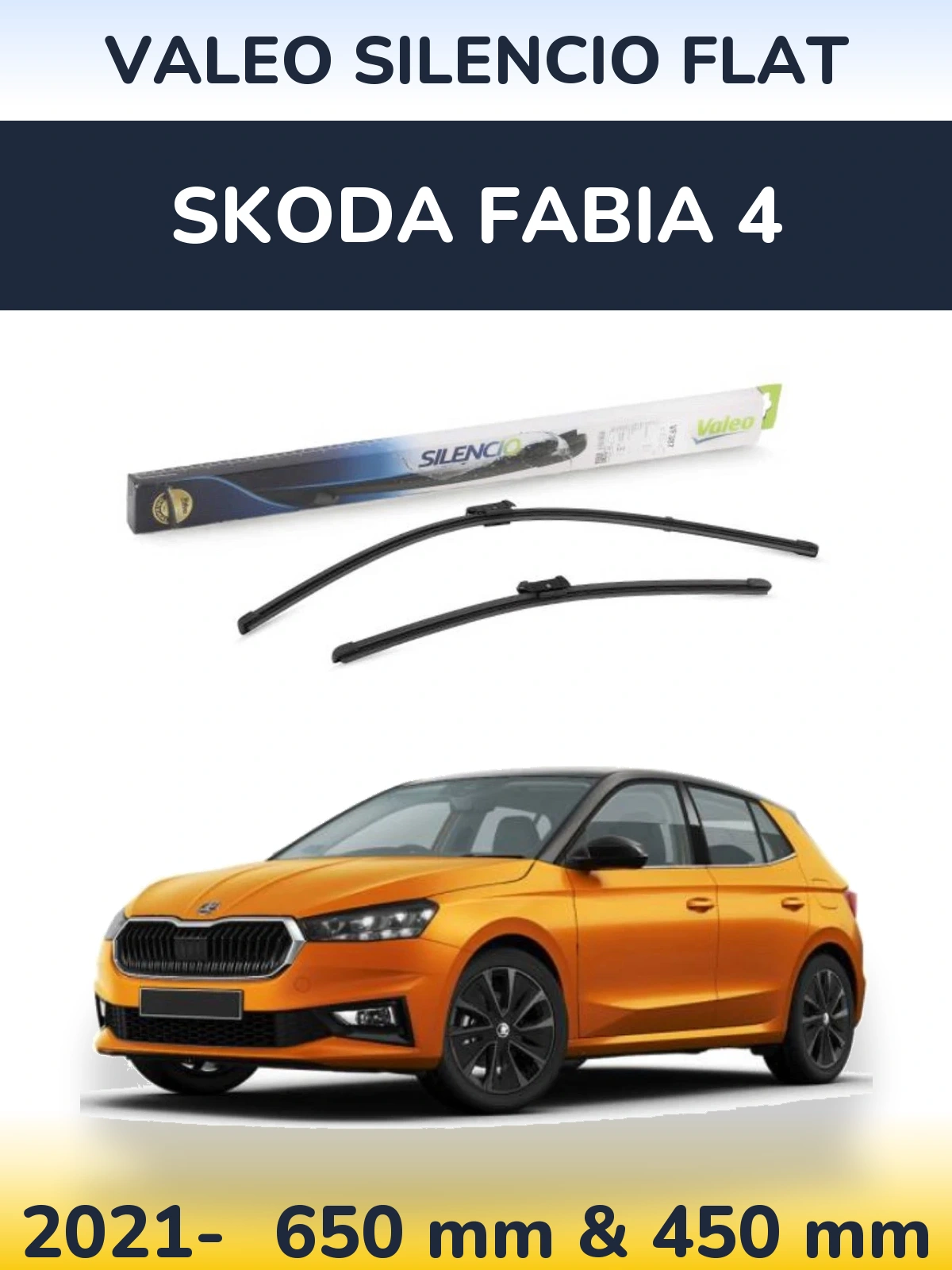 Front wiper blade set Valeo Silencio Flat 650 & 450 mm for Skoda Fabia 4 2021-2026