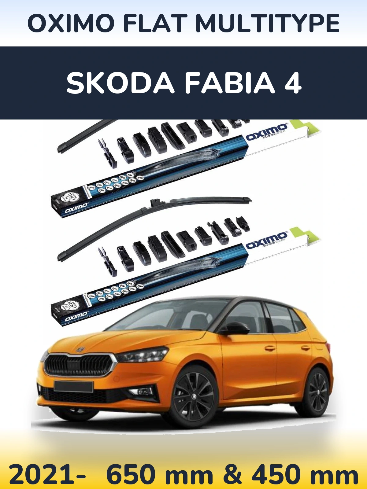 Front wiper blade set Oximo Flat MultiTipoe 650 & 450 mm for Skoda Fabia 4 2021-2026