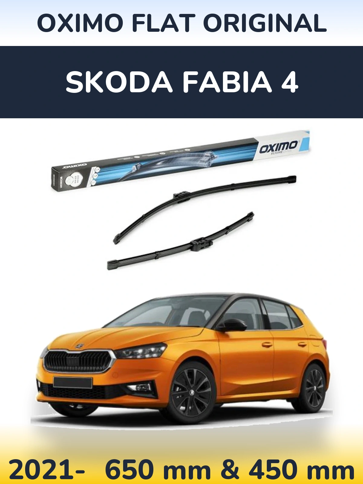Front wiper blade set Oximo Flat Original 650 & 450 mm for Skoda Fabia 4 2021-2026