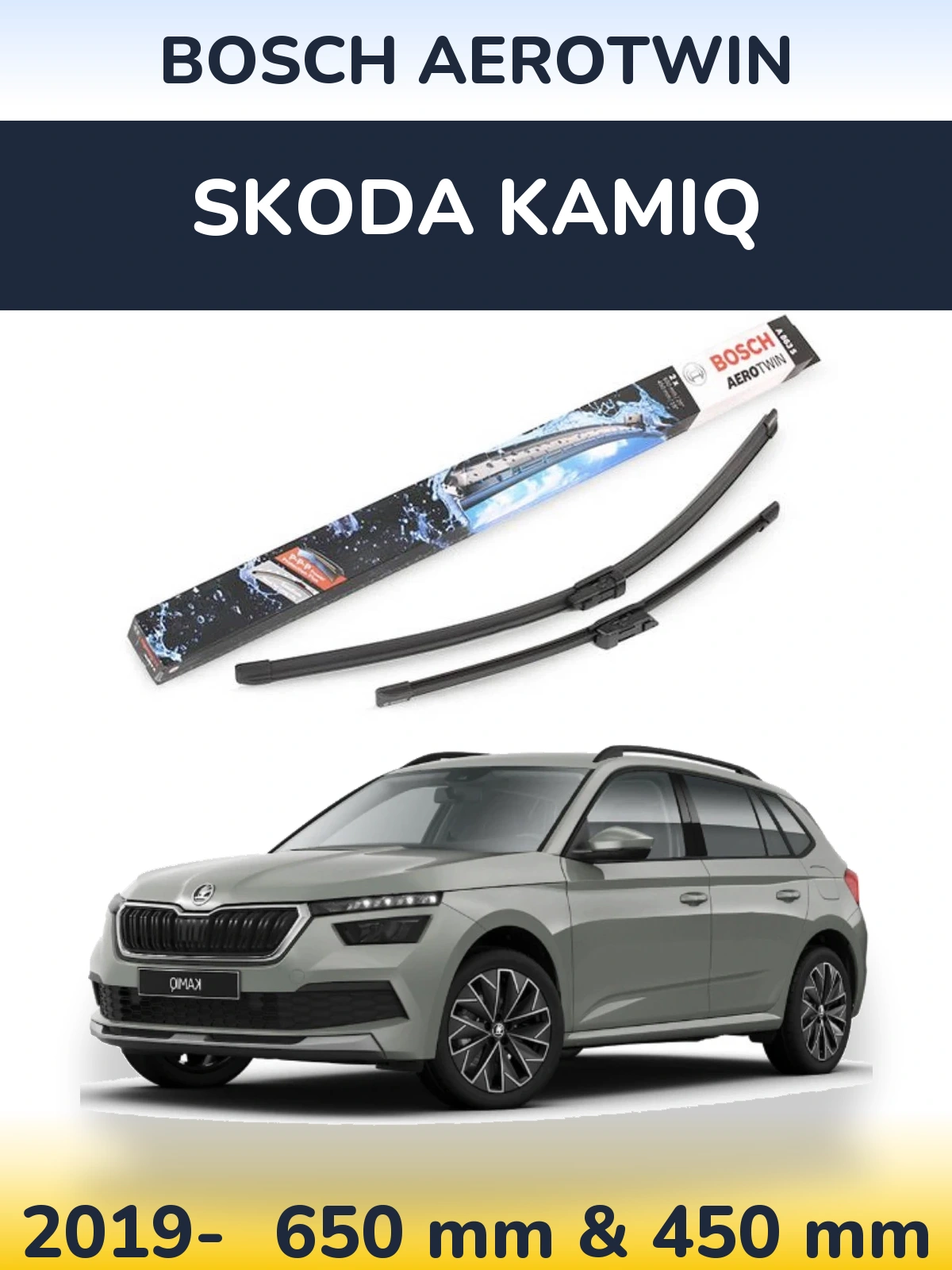 Front wiper blade set BOSCH AeroTwin 650 & 450 mm for Skoda Kamiq 2019-2026