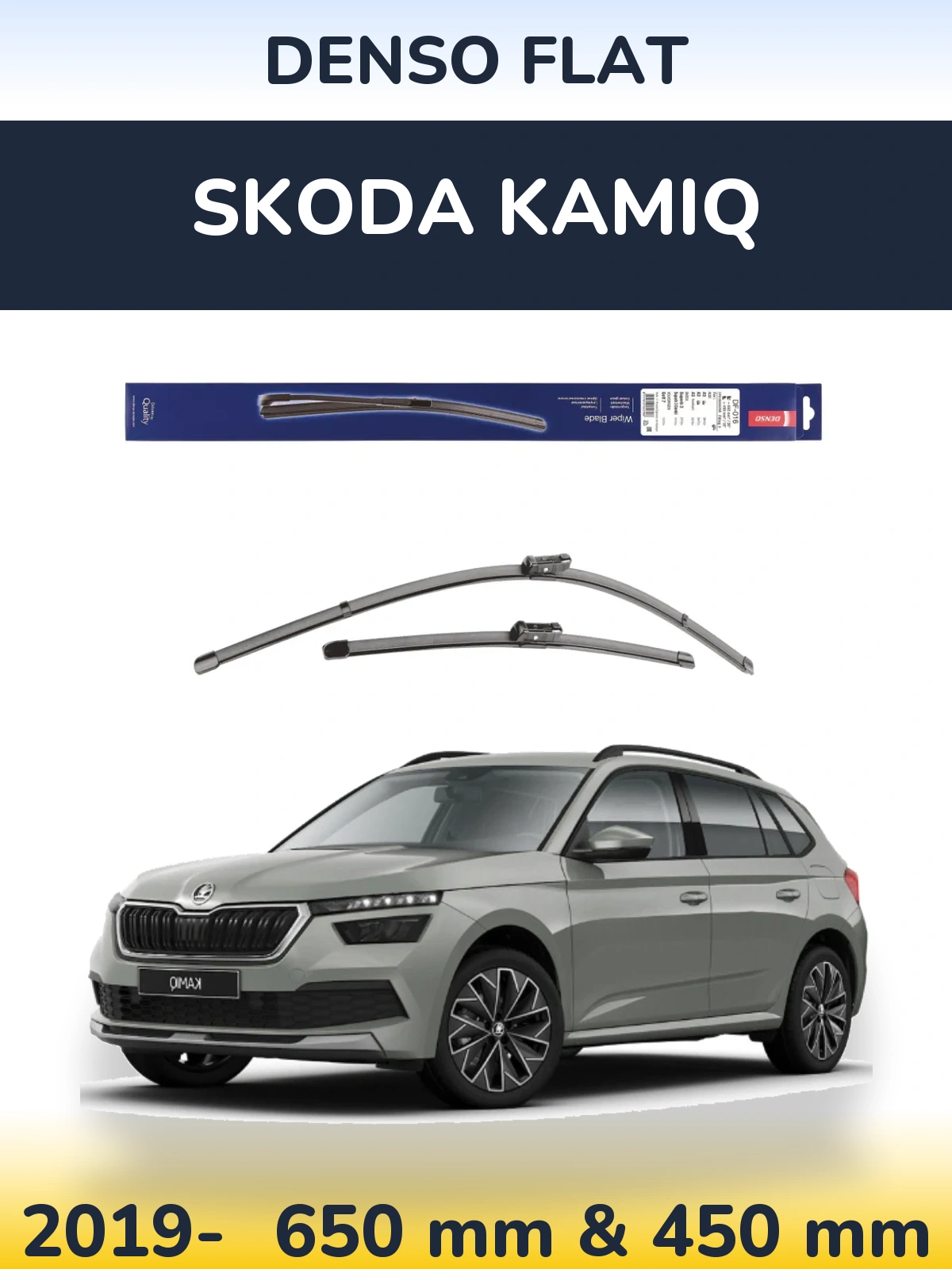 Front wiper blade set Denso Flat 650 & 450 mm for Skoda Kamiq 2019-2026