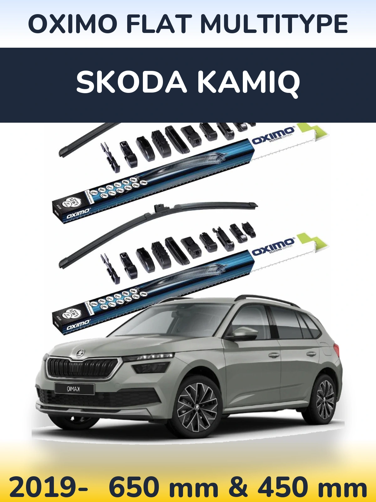Front wiper blade set Oximo Flat MultiTypee 650 & 450 mm for Skoda Kamiq 2019-2026