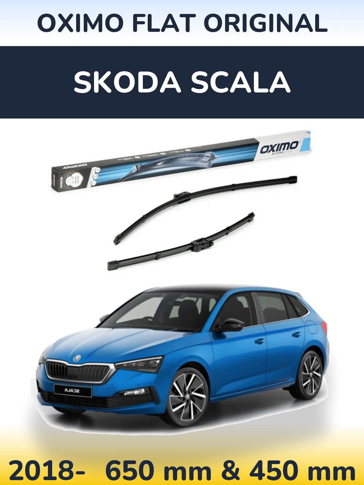 Комплект передніх щіток Oximo Flat Original 650 & 450 мм для Skoda Scala 2018-2026